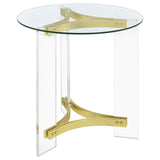 Janessa - Round Glass Top Acrylic Leg End Table Matte - Brass