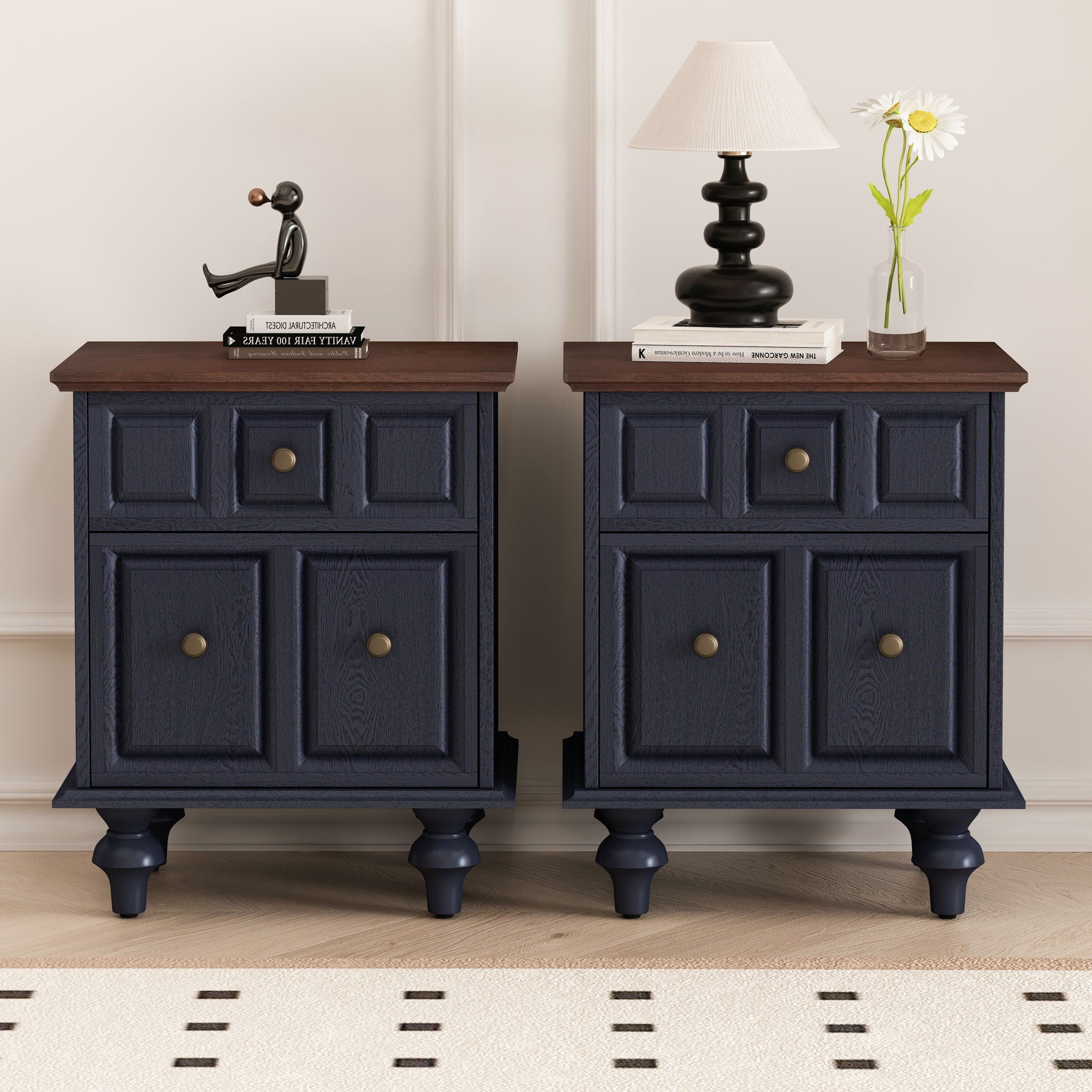 Vintage Nightstand With 2 Drawers And Roman Column Legs