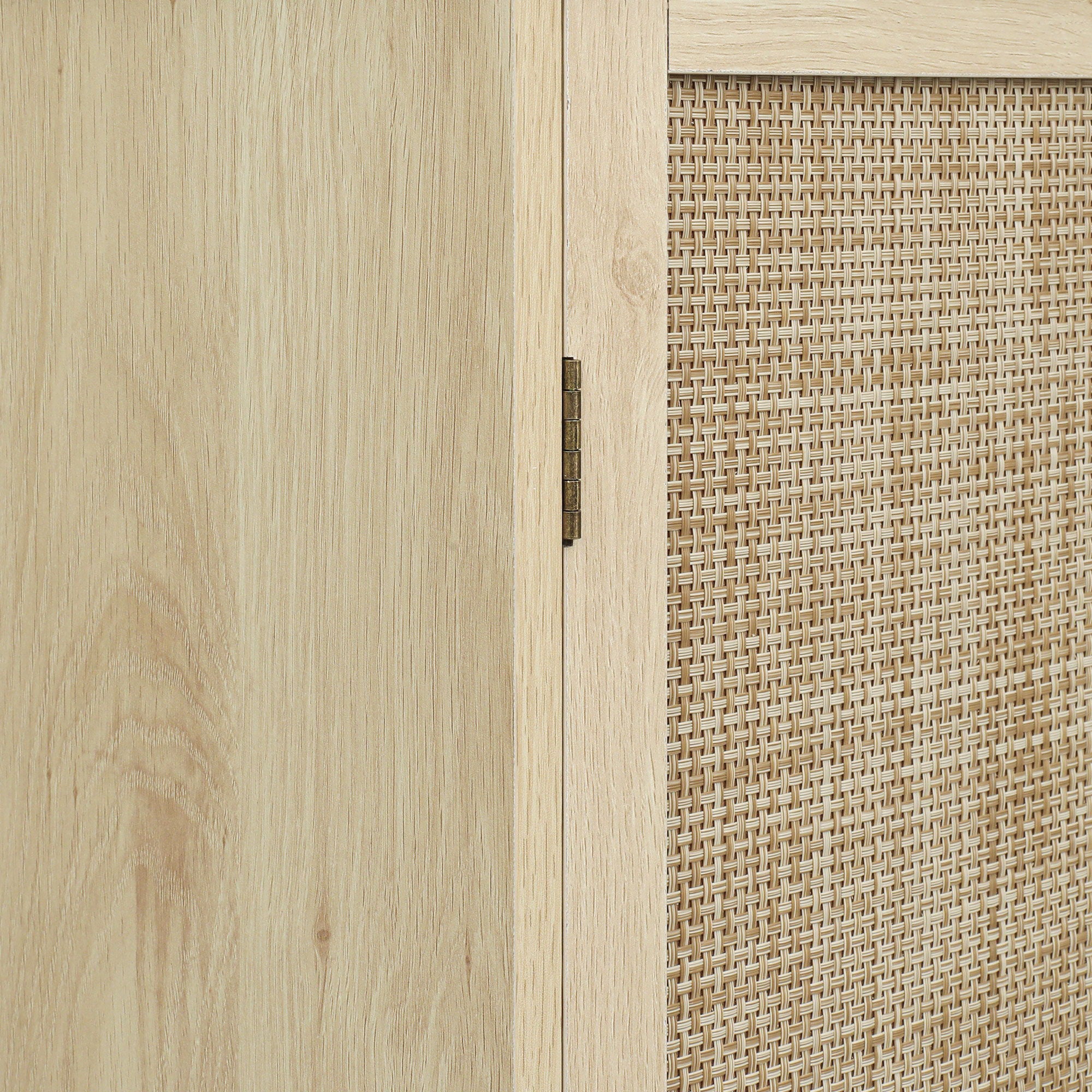 4 Door Storage Cabinet With 1 Drawer And 4 Adjustable Inner Shelves - Natural