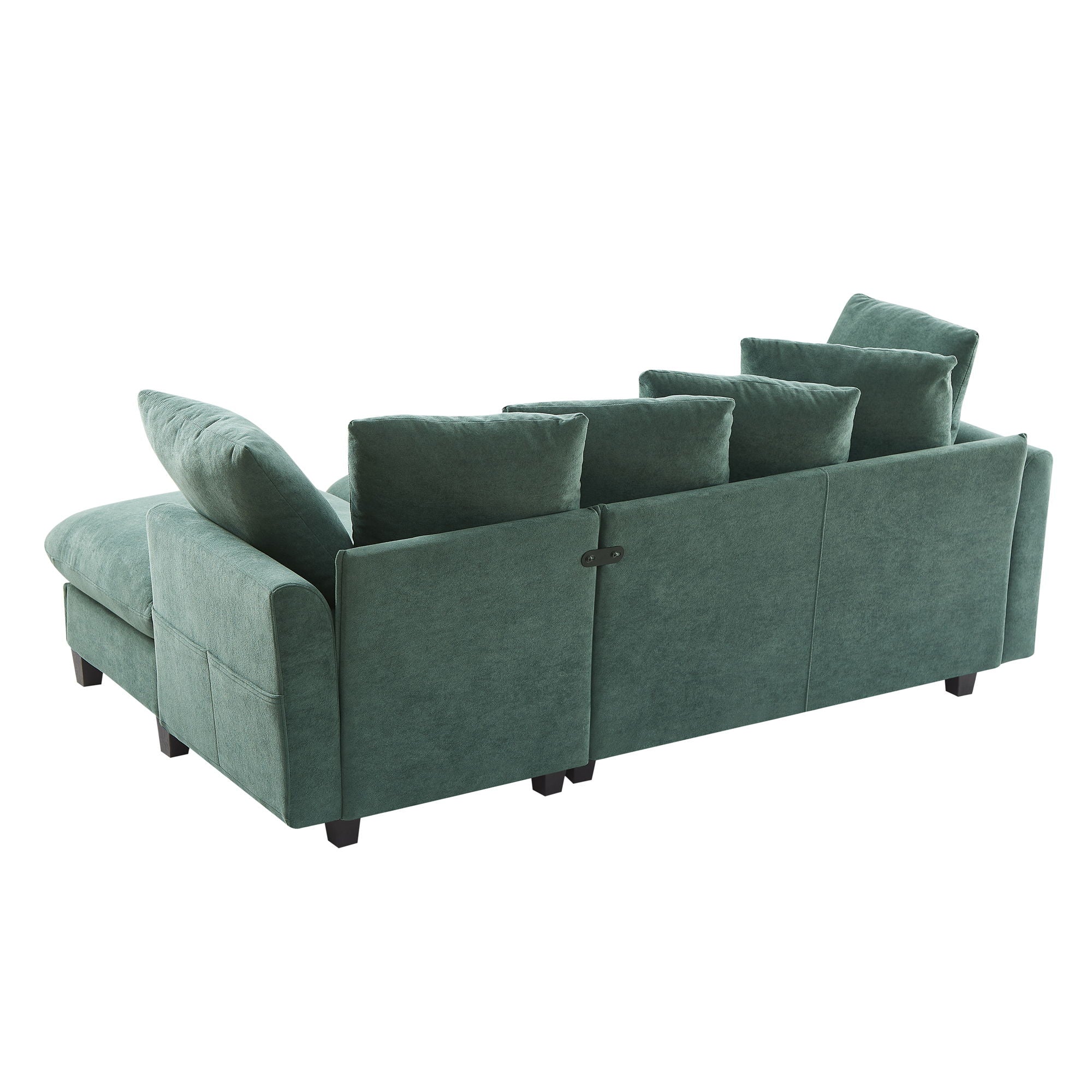 Upholstered L Shaped Sectional Sofa With Storage, Movable Ottoman, And 6 Throw Pillows