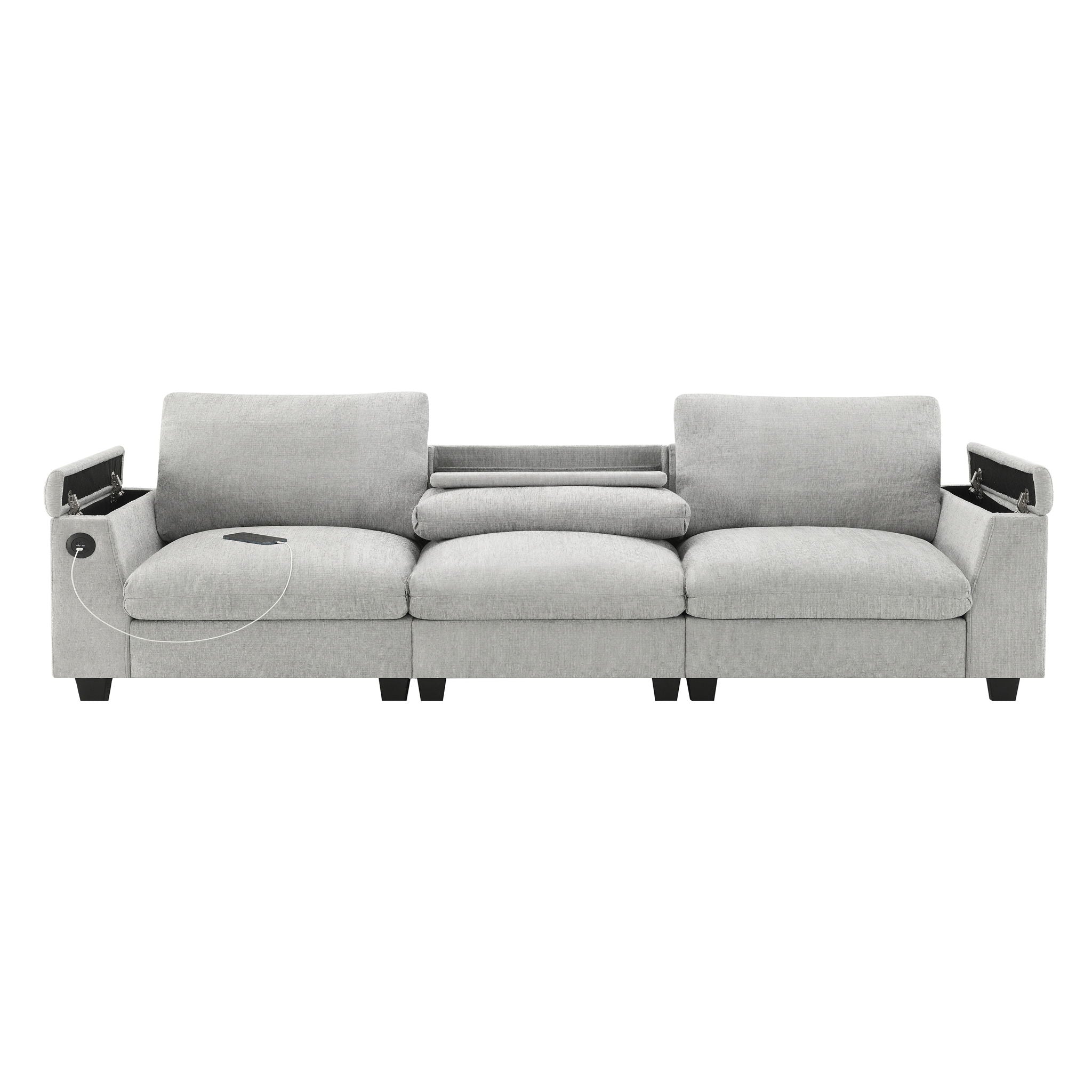 Sectional With Bluetooth Speaker Comfy Cloud Couch Set With Drop Down Table Cup Holders, USB Charger Storage Armrest Wide Seat Sofa