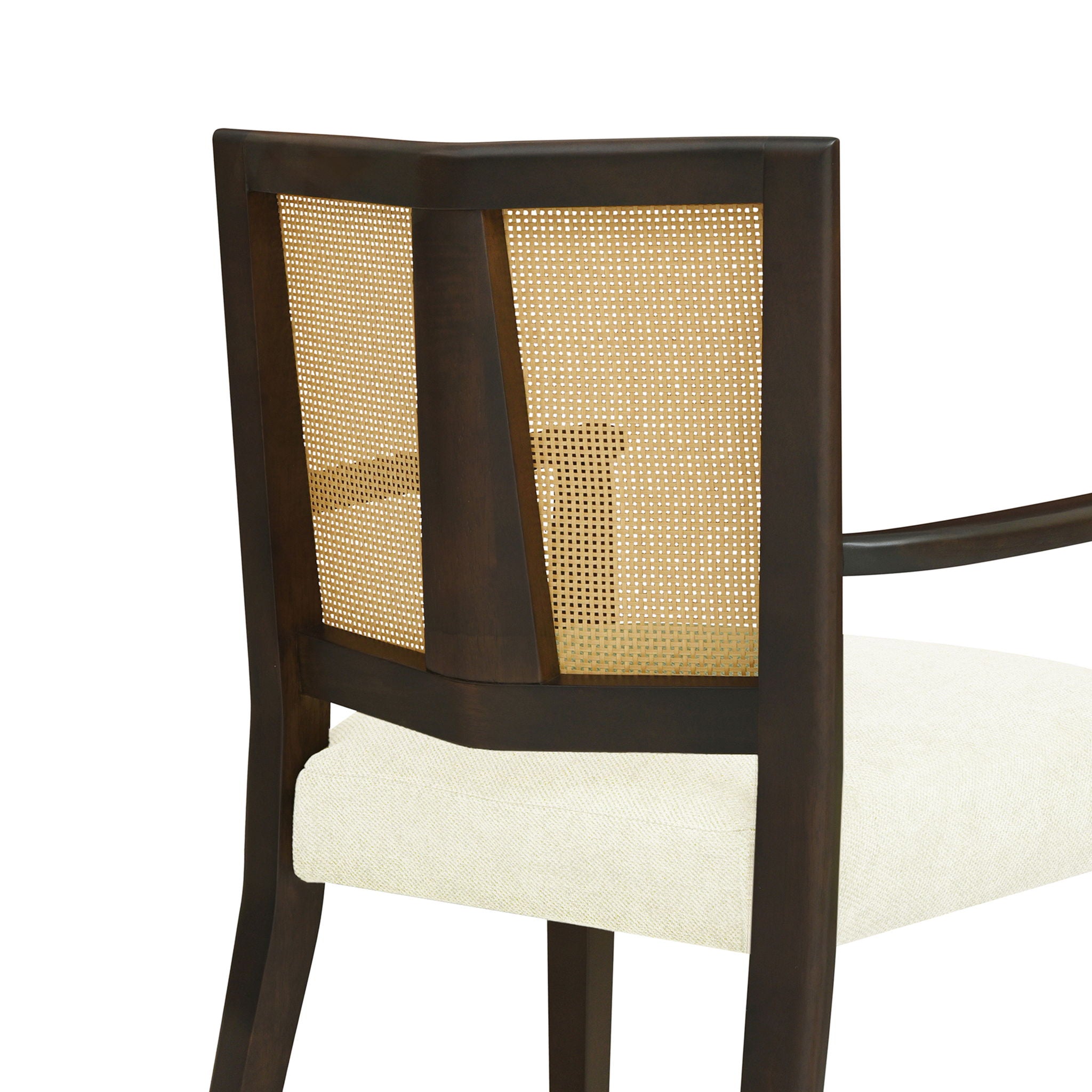 Mid Century Modern Arm Dining Chair Set With Rattan Backrest
