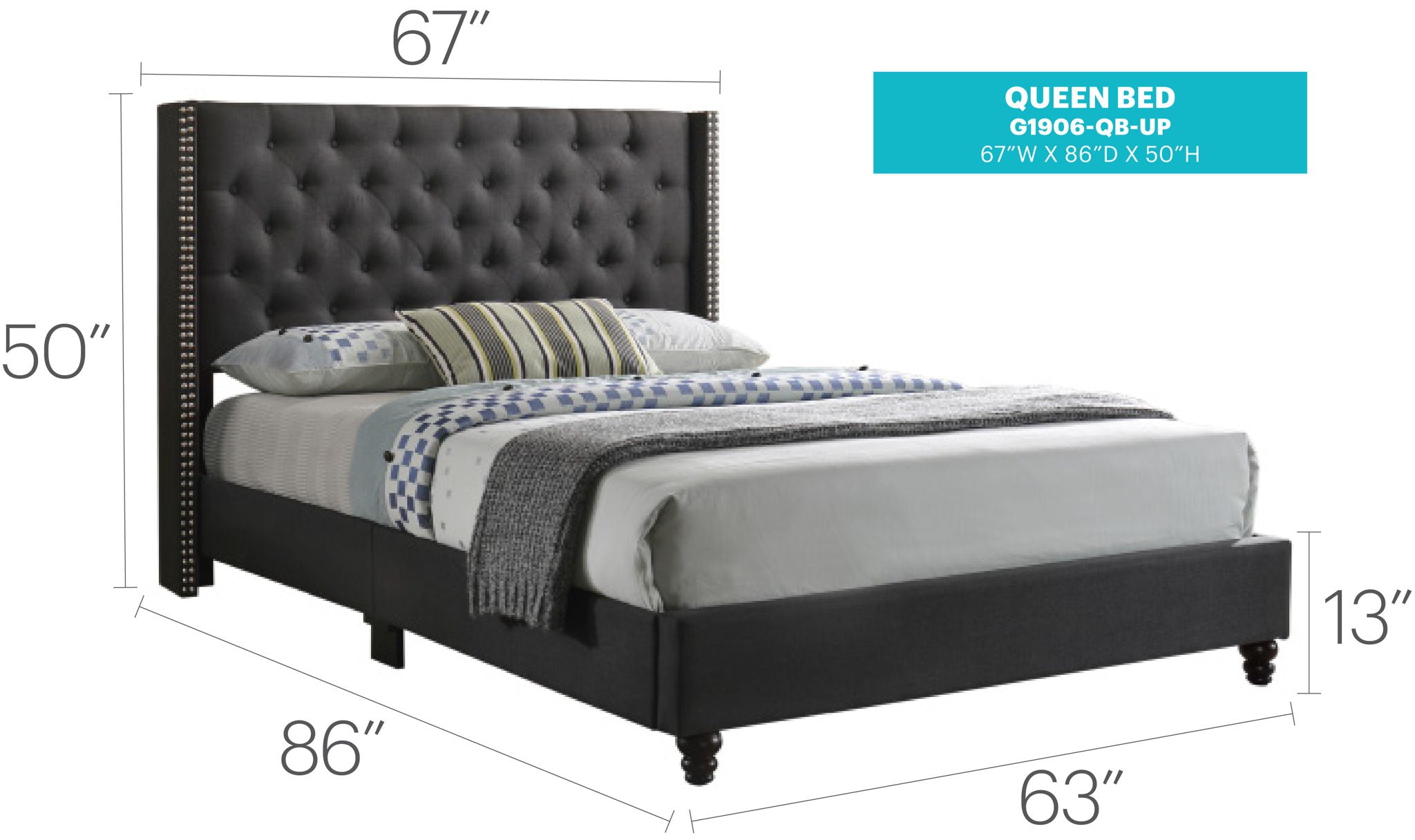 Nailhead Bed Transitional Vibrant