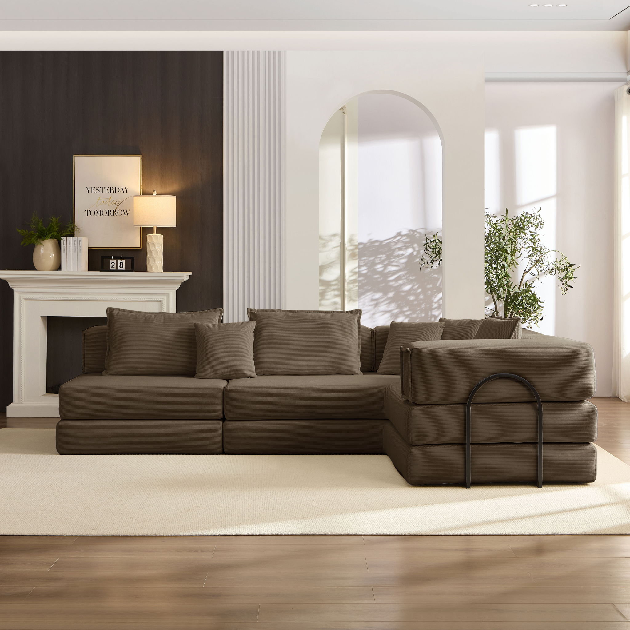 Modular L Shaped Floor Living Room Sofa Set With 6 Pillows
