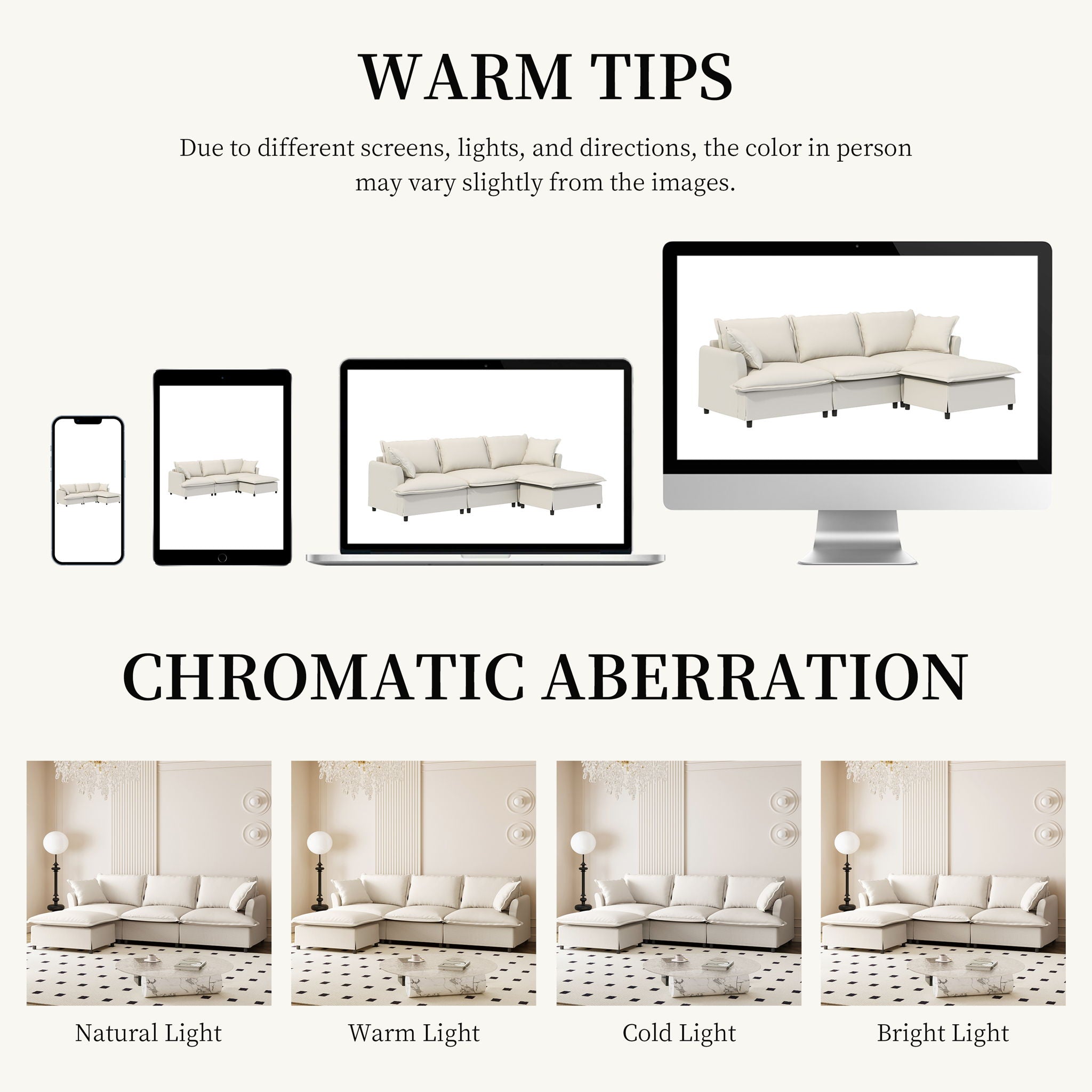 Sectional Sofa With Ottoman Cloud Couch Set With Throw Pillows, Free Combination