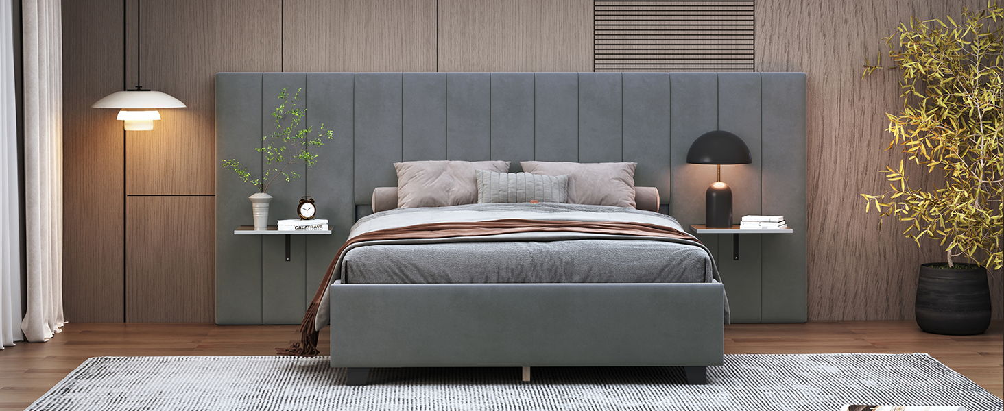 Upholstered Platform Bed With Big Headboard