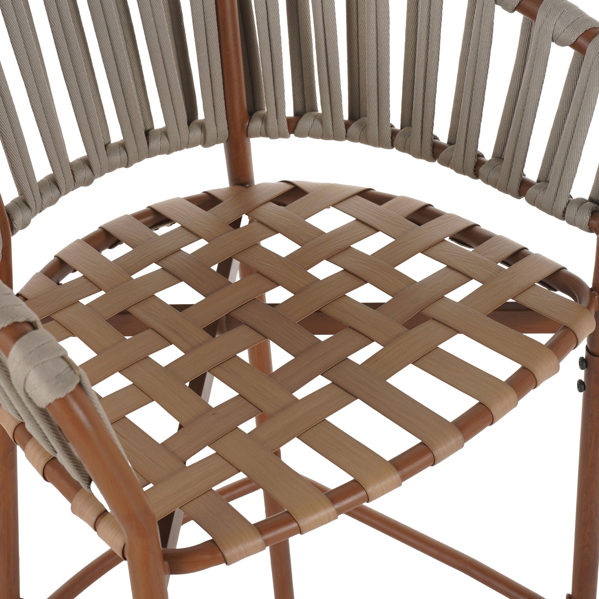 Lodi - Outdoor Matal Rope Barstool, Teak / Beige (Set of 2) - Teak / Beige