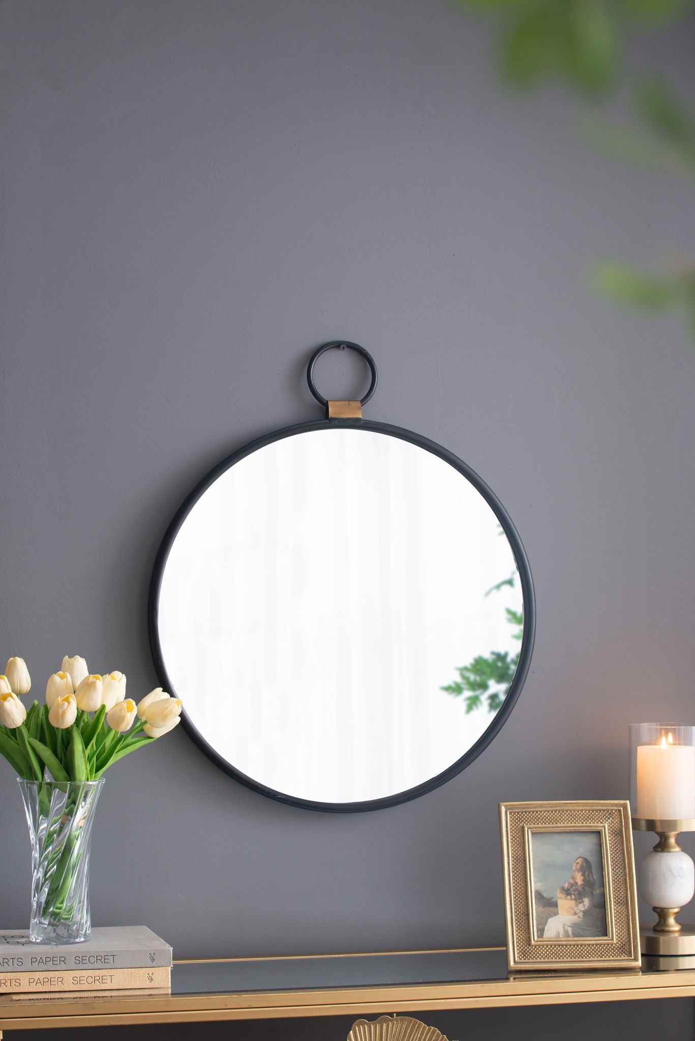 Wall Mirror With Frame, Contemporary Minimalist Accent Mirror For Living Room, Foyer, Entryway, Bedroom - Black