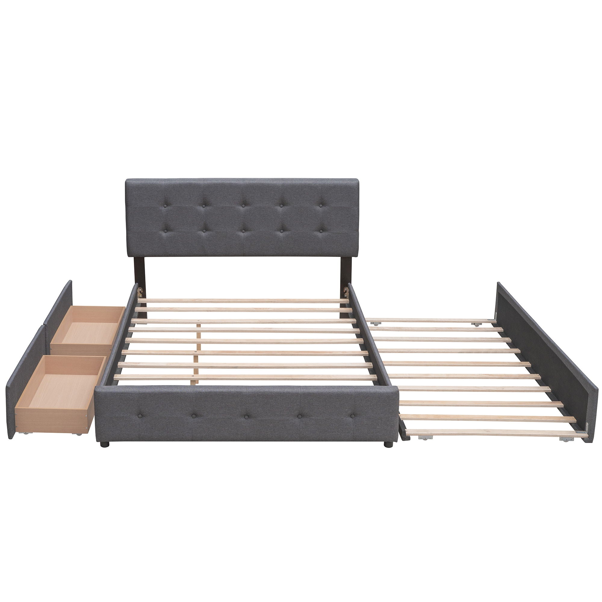 Upholstered Platform Bed With Classic Headboard And Drawers, No Box Spring Needed