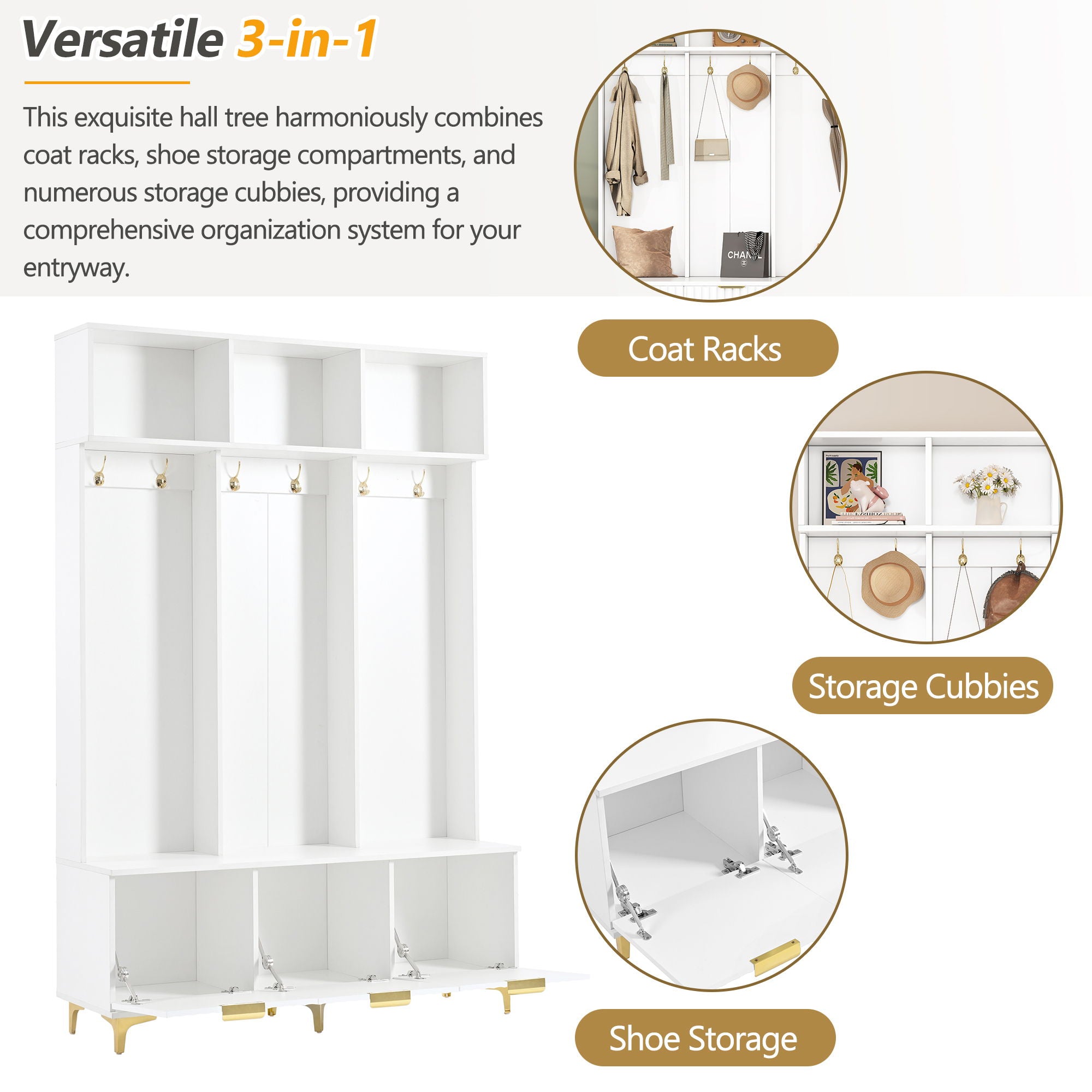 Modern Large Storage Hall Tree With Bench, 6 Hooks