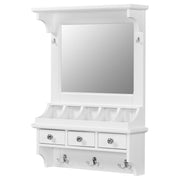 Floating Makeup Vanity With Big Mirror, Wall Mounted Storage Vanity With Drawers, Pockets & Hooks, Space Saving Decorative Home Organizer - White
