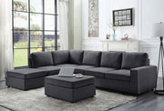 Cassia 120"W Modular Sectional Sofa with Ottoman in Dark Gray Linen