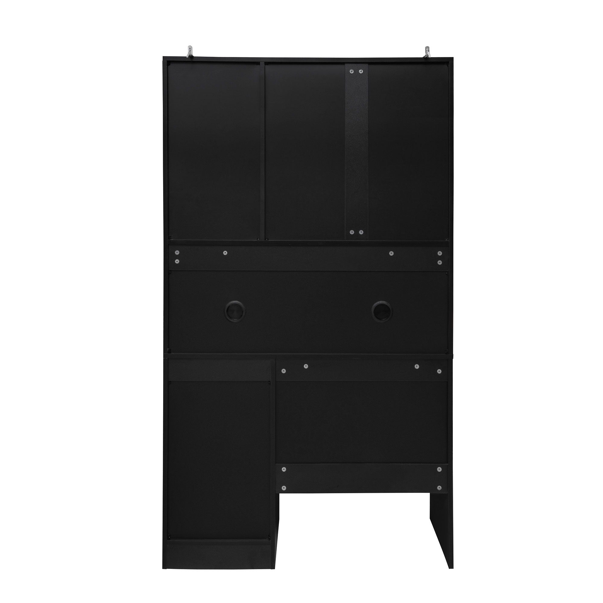 Kitchen Pantry Storage Cabinet, Modern Buffet Cabinet With Kitchen Cart, Tall Kitchen Hutch Cabinet With Microwave Stand, Food Pantry Cabinet With 3 Rattan Doors And Adjustable Shelves - Black