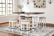Signature Design by Ashley® Valebeck - White / Brown - 5 Pc. - Counter Table With Wine Rack, 4 Swivel Stools | Meri Furniture
