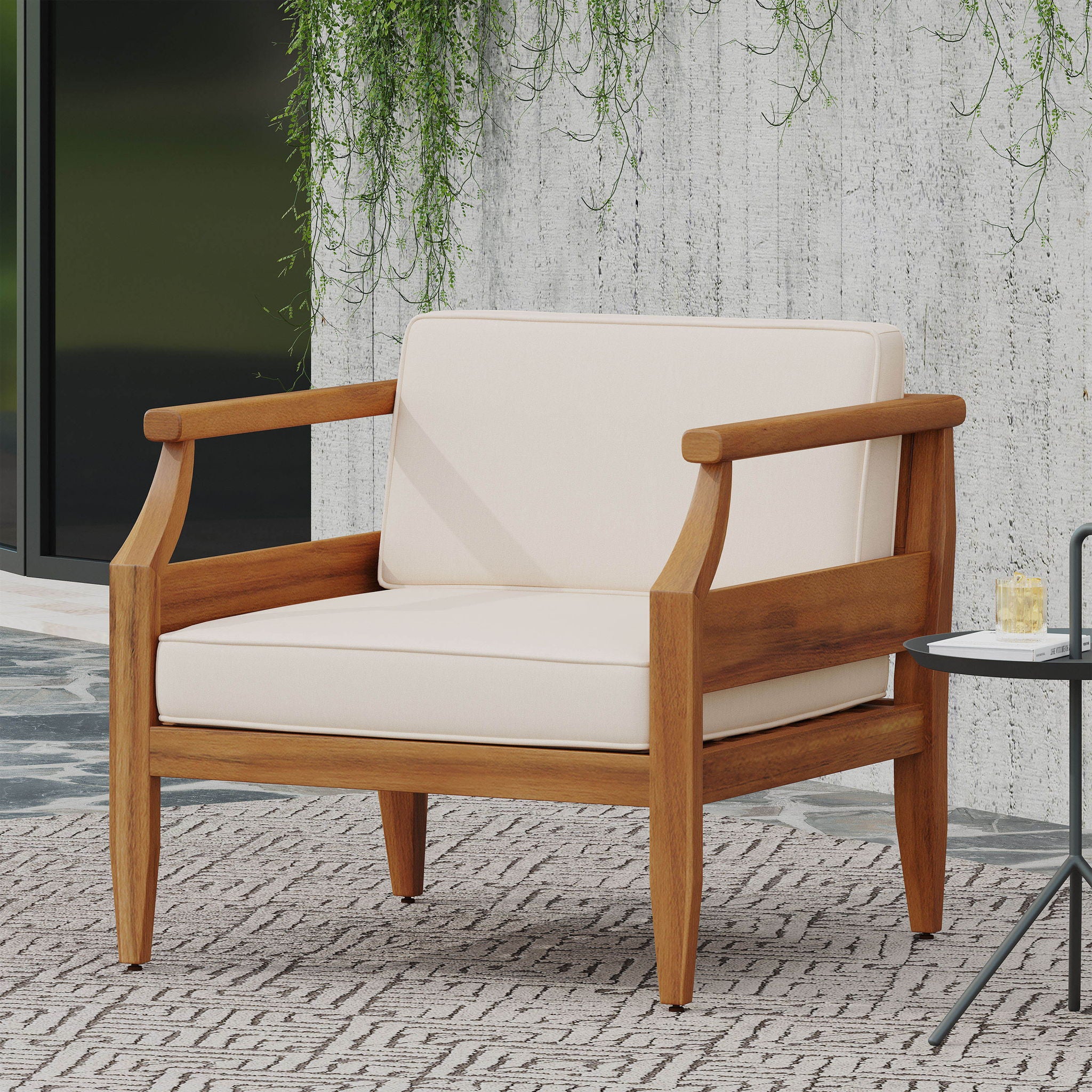Outdoor Club Chair With Recessed Arms And Cushions