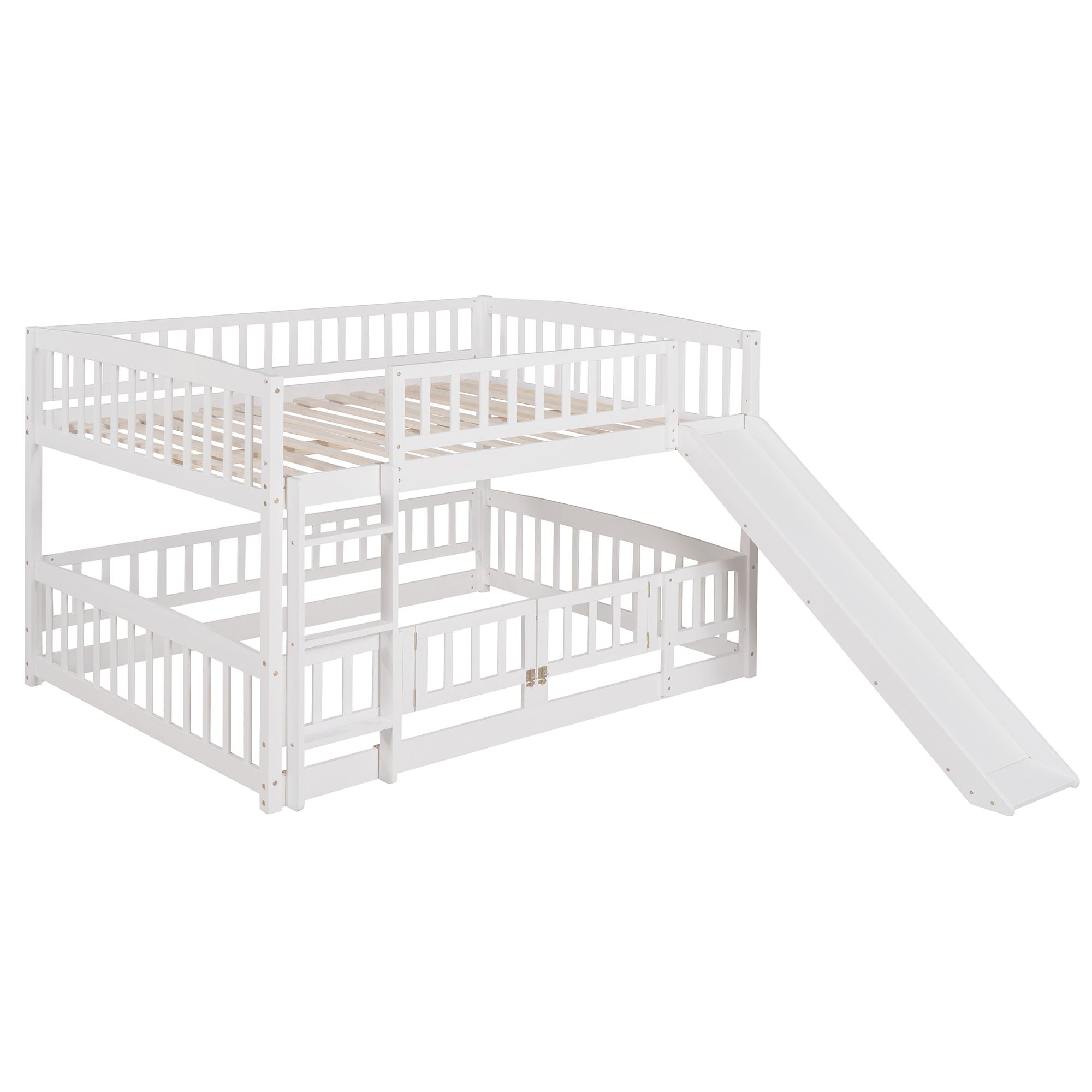 Low Bunk Bed With Slide, Fence And Ladder
