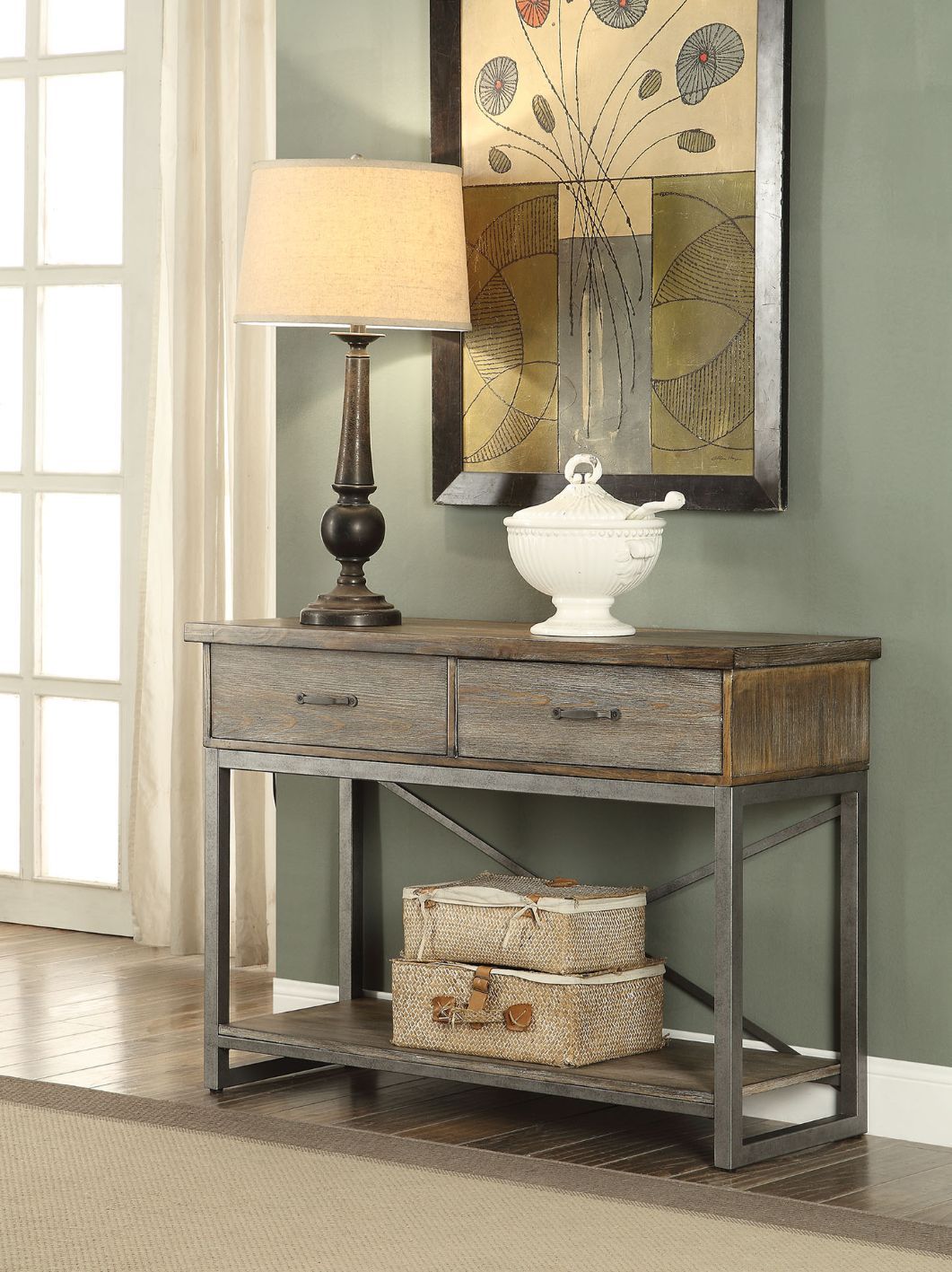 ACME Lazarus - Server - Weathered Oak & Antique Silver | Meri Furniture