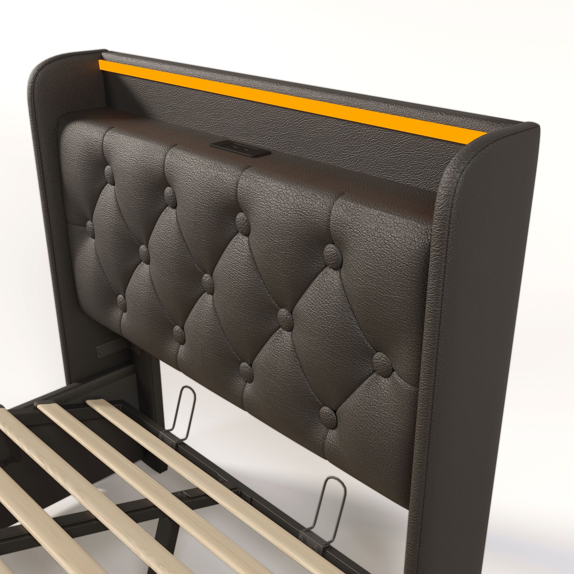 Upholstered Bed, 360 Surround LED Function, Remote Control, Hydraulic Storage Bed With USB, Type-C Charging (Without Mattress)