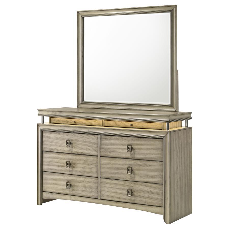 Giselle - 8-Drawer Dresser With Mirror - Rustic Beige