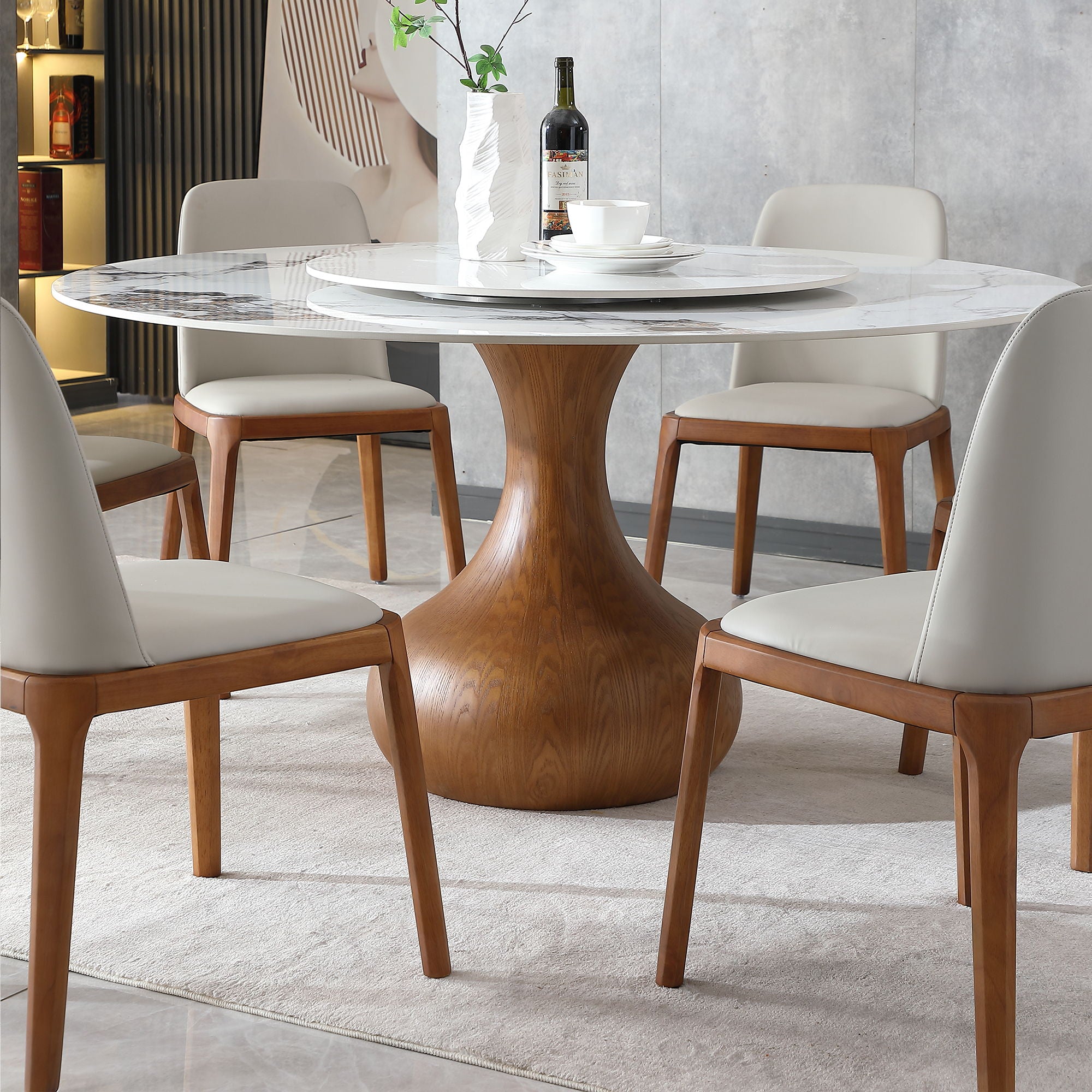Round Modern Marble Dining Table With Chairs