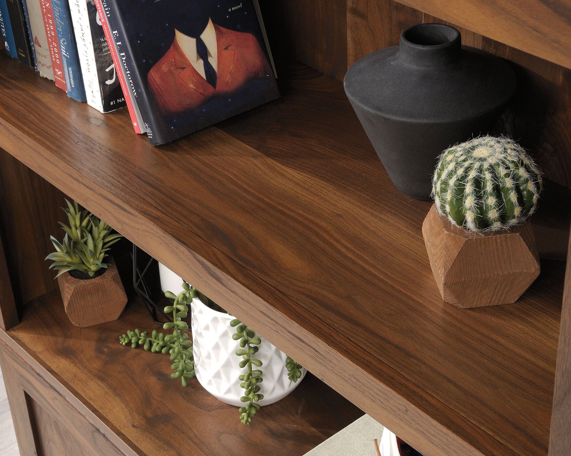 Transitional 3-Shelf Bookcase with Doors
