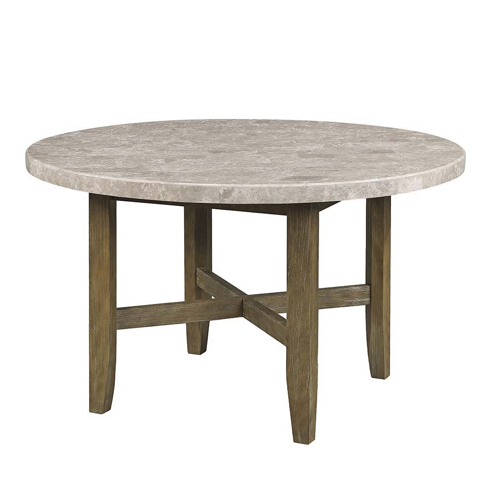 ACME Karsen - Dining Table - Marble & Rustic Oak Finish | Meri Furniture