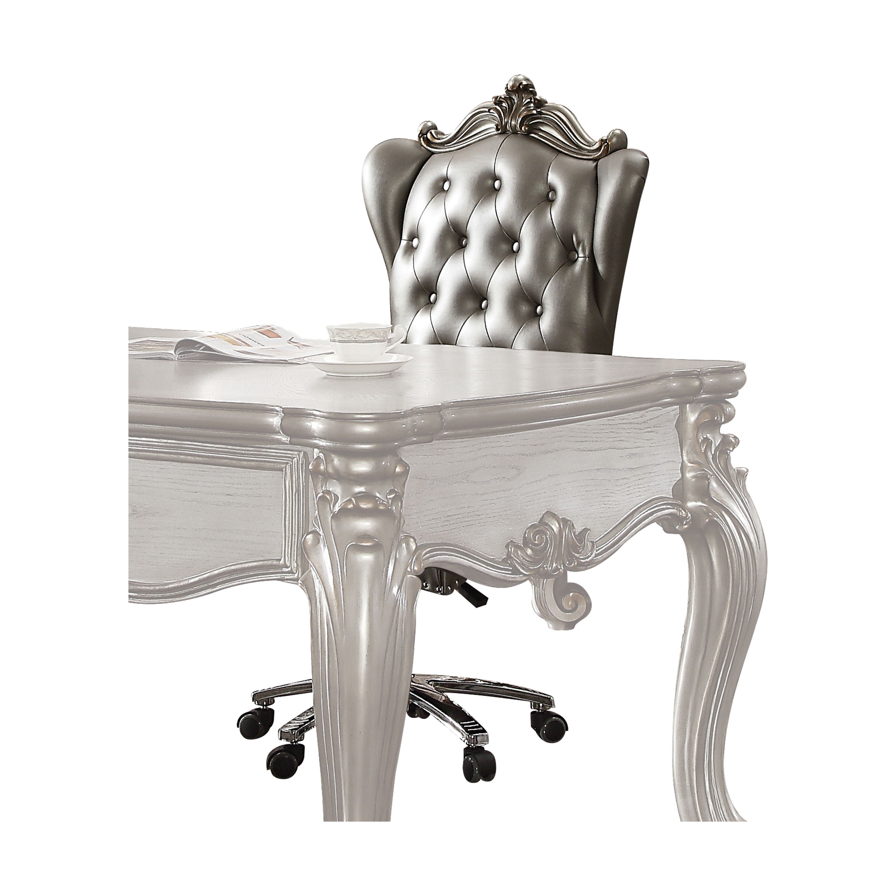 ACME The Versailles executive arm chair classic style will blend masterfully in your home. Carefully constructed from faux leather, and selected veneers. | Meri Furniture