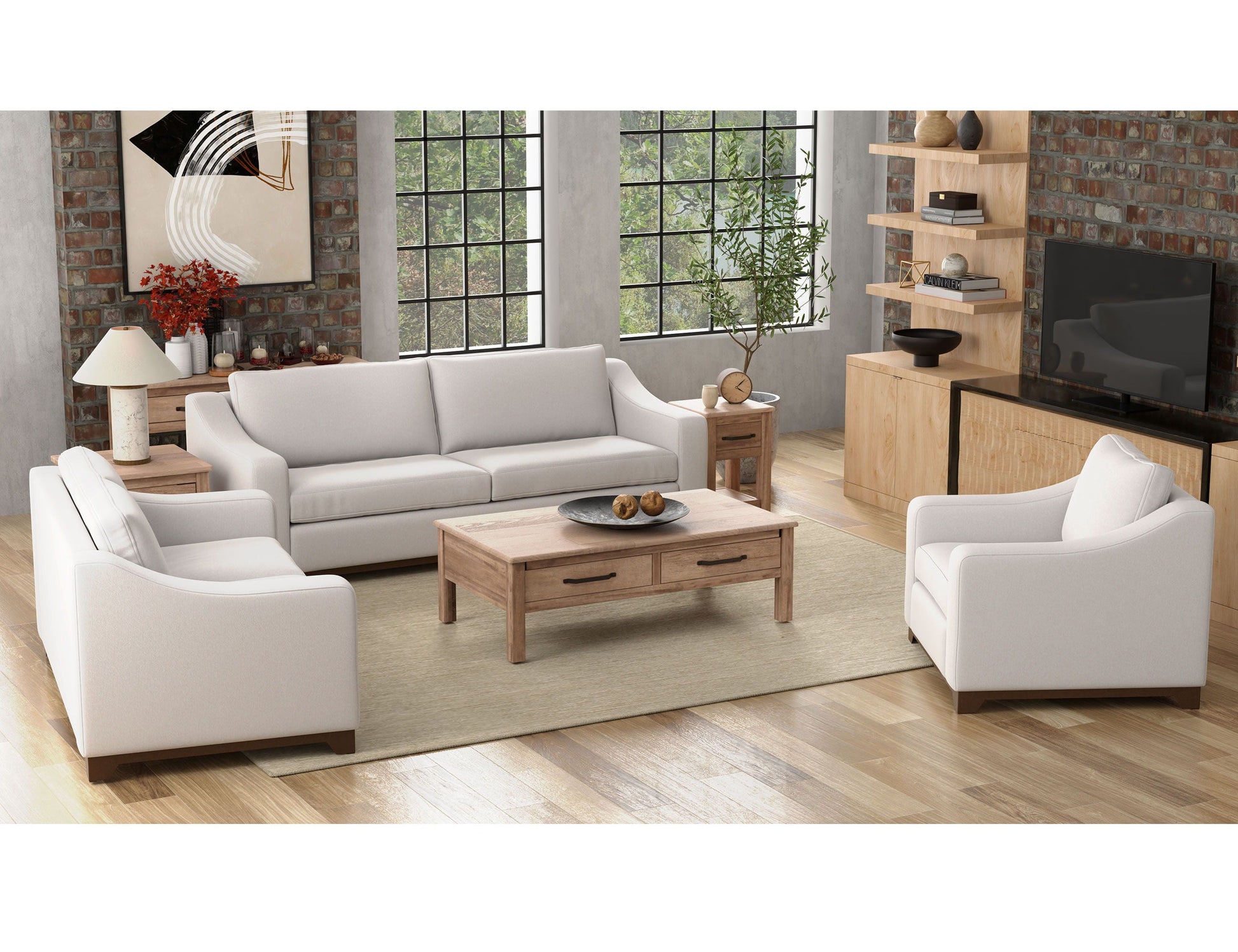 International Furniture Direct Natural Parota - Sofa - Mink Withe / Katerina Marble | Meri Furniture