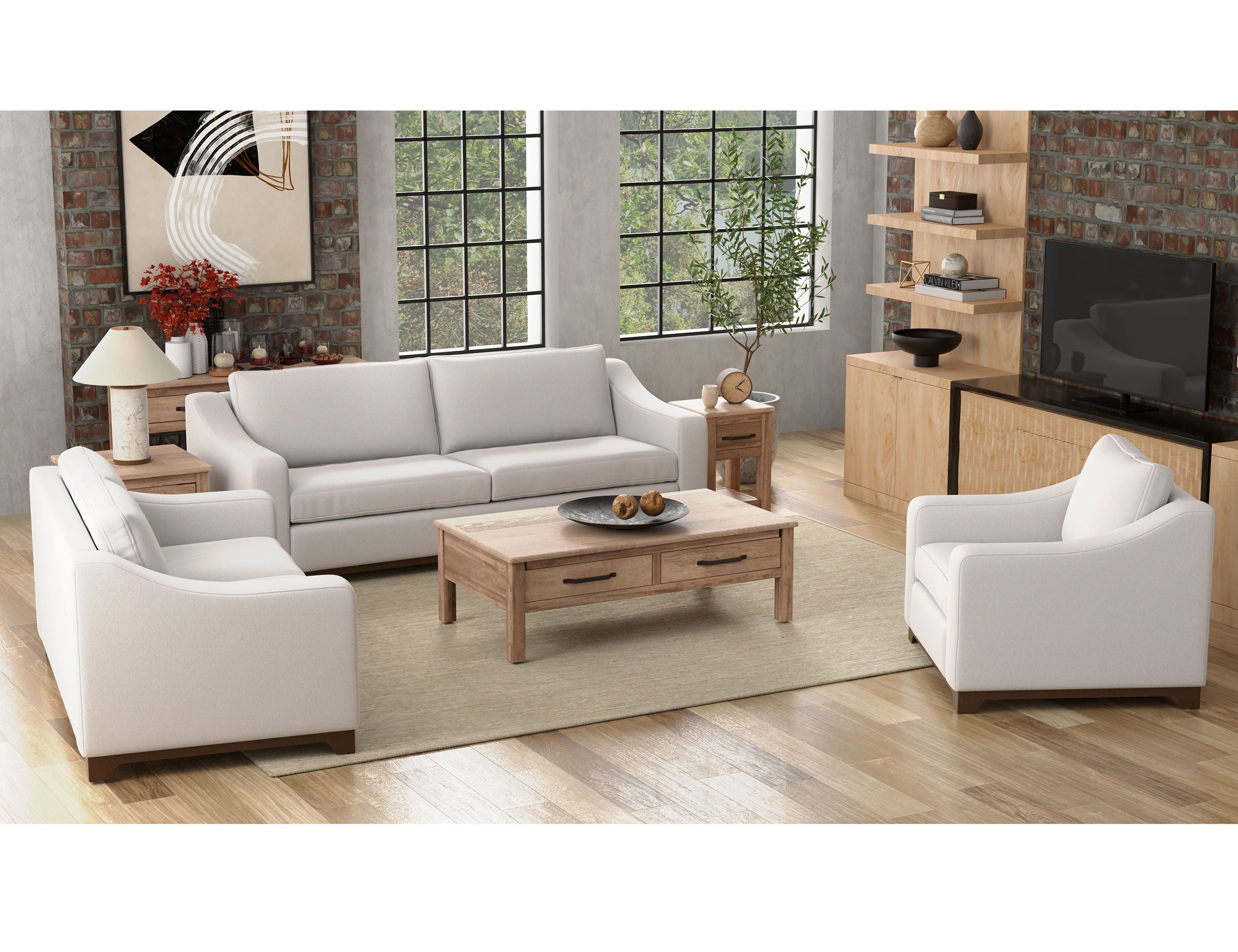 International Furniture Direct Natural Parota - Sofa - Mink Withe / Katerina Marble | Meri Furniture