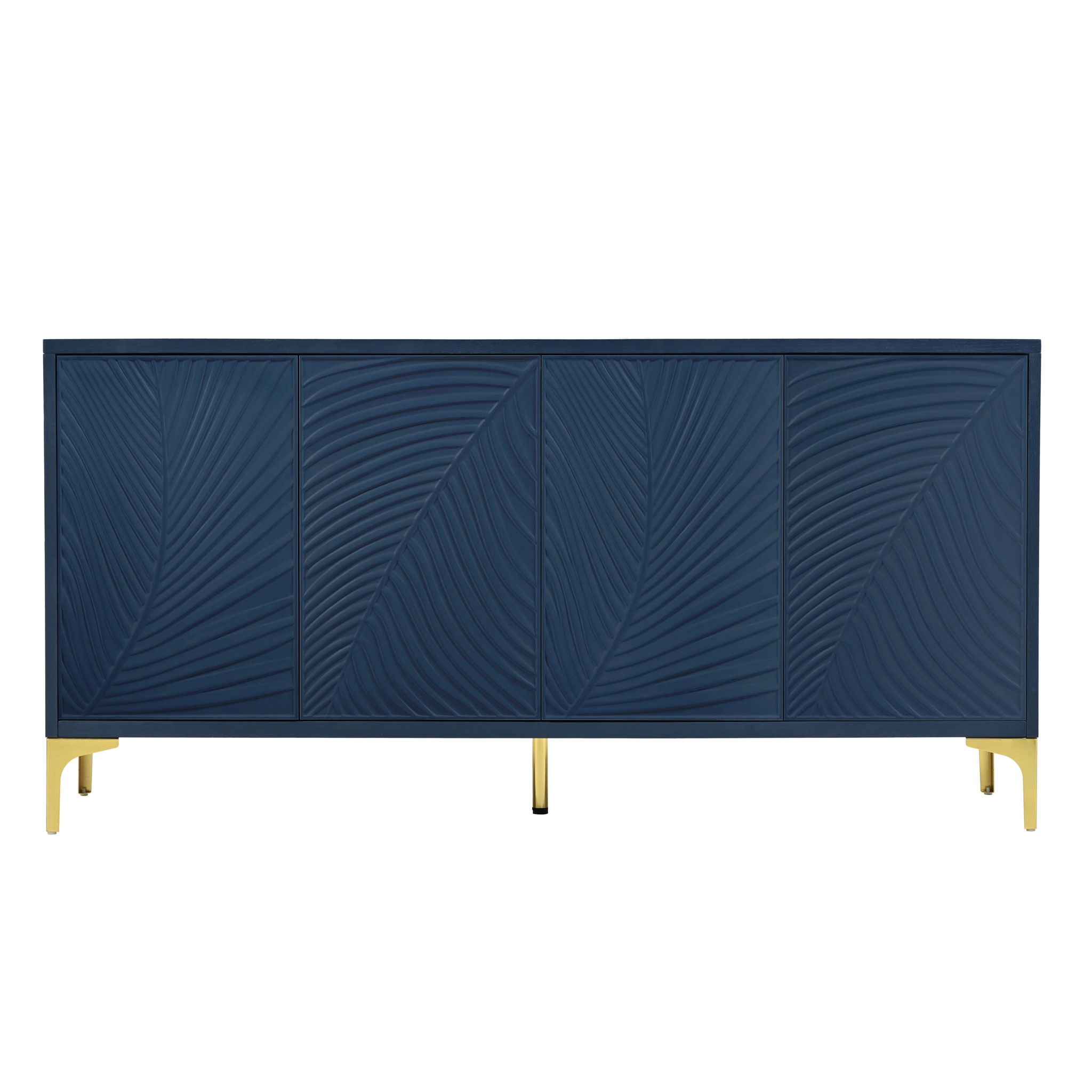Modern 4 Door Sideboard With Creative Carved Surface And Adjustable Shelves