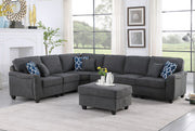 Leo 125"W Dark Gray Woven 7Pc Modular L-Shape Sectional Sofa and Ottoman