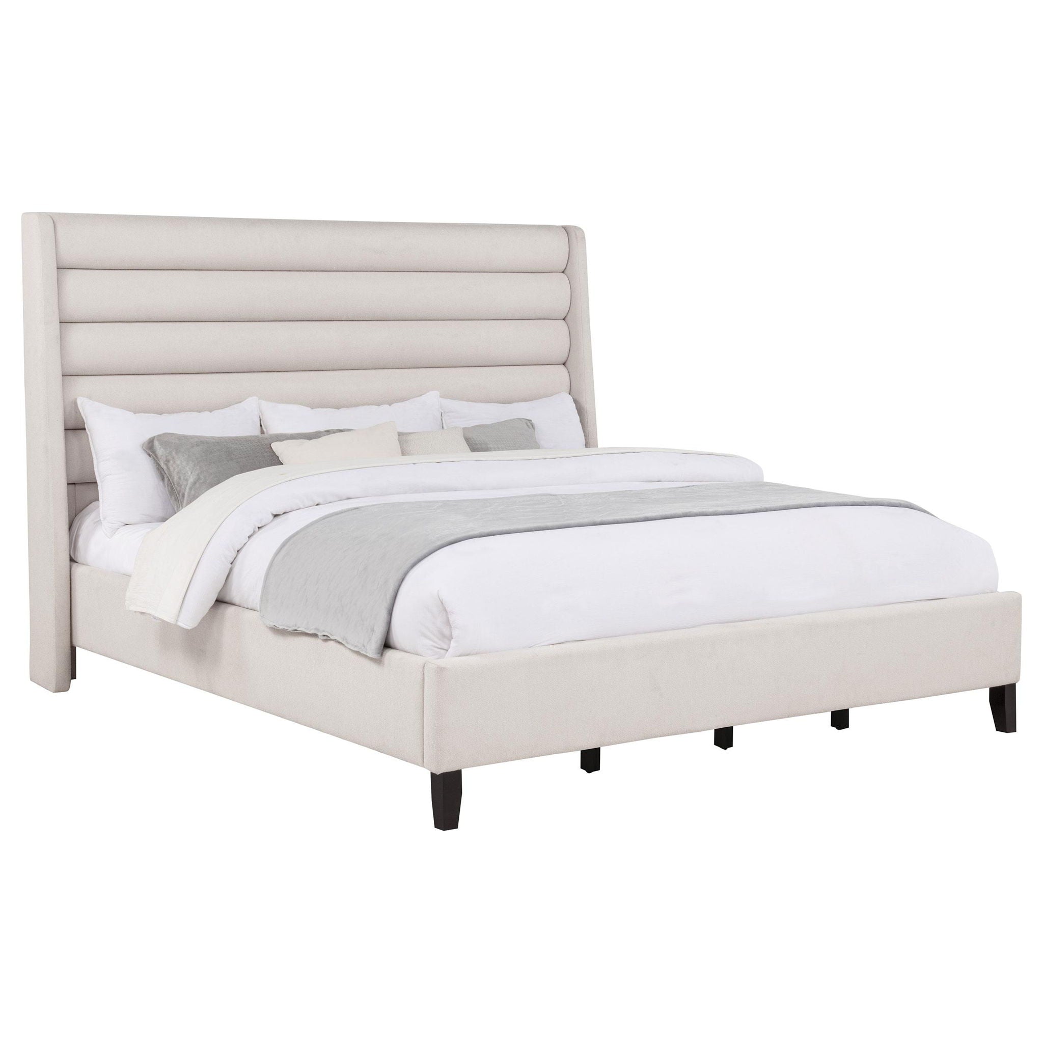Leslie Upholstered Tufted Eastern King Wingback Platform Bed Beige