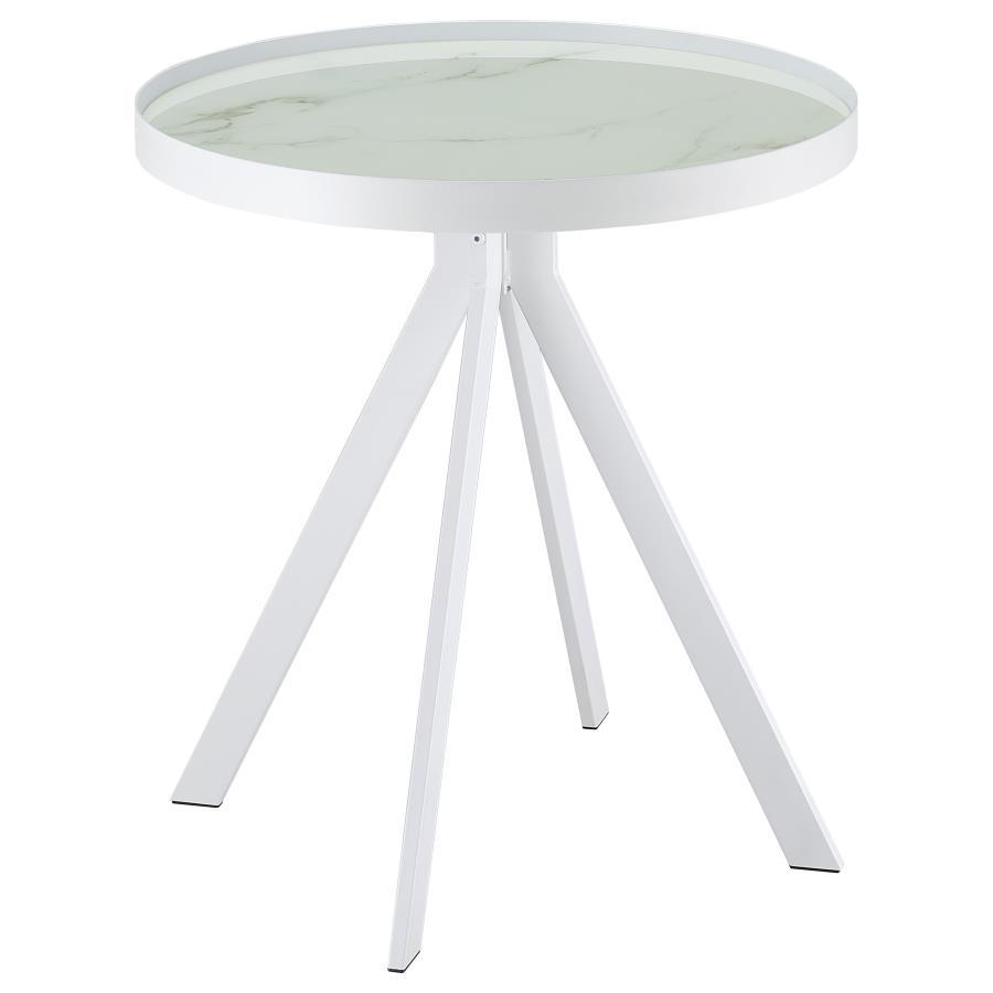 Briggs - Round Marble Printed Glass Top End Side Table