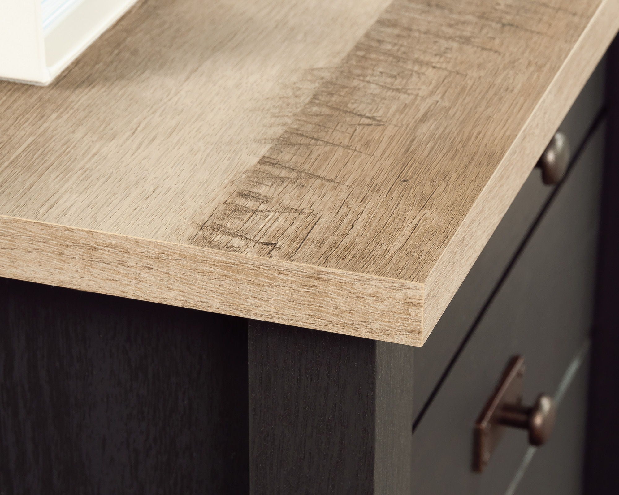L-Shaped Desk with Drawers in Raven Oak