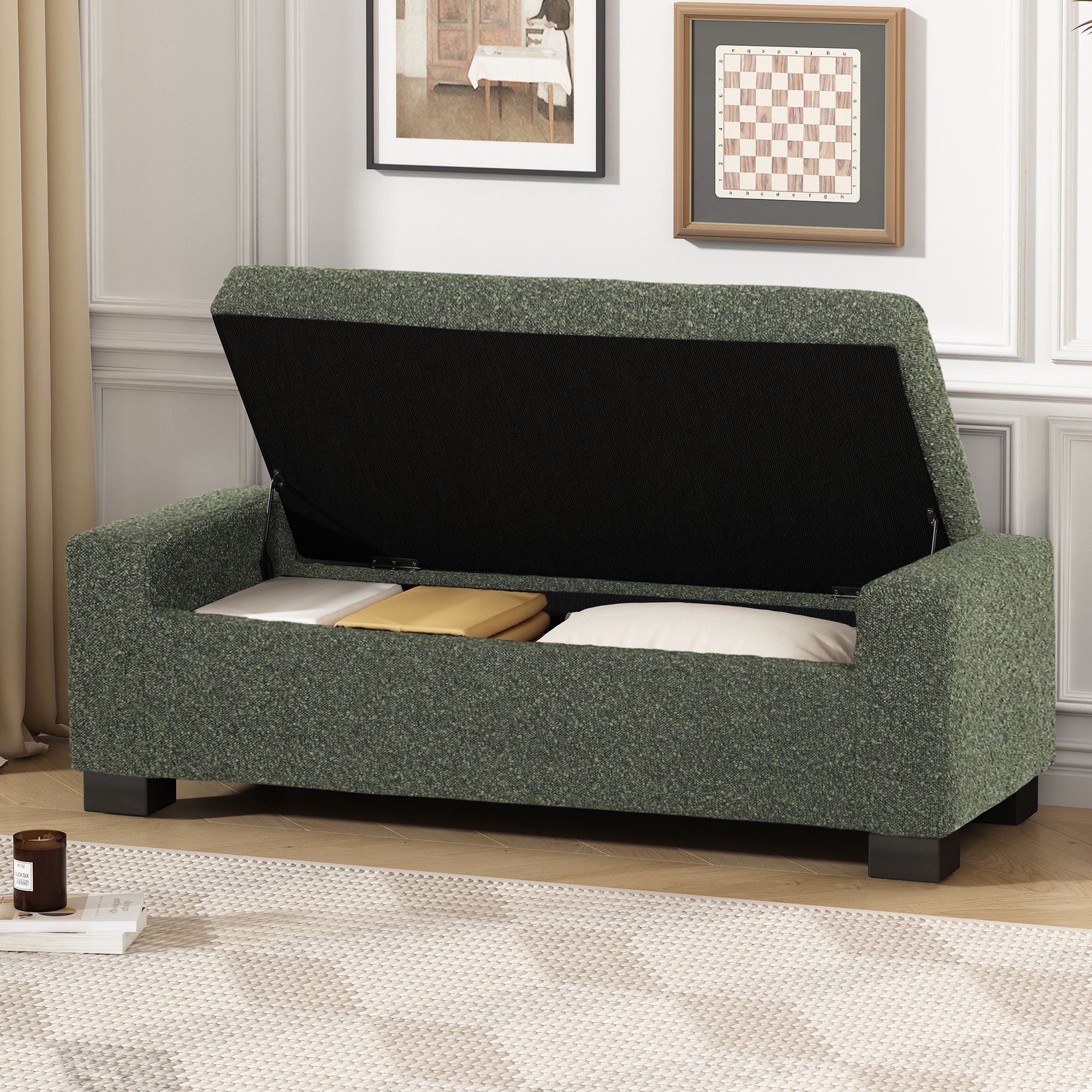 Textured Fabric Ottoman Bench With Hinged Lid