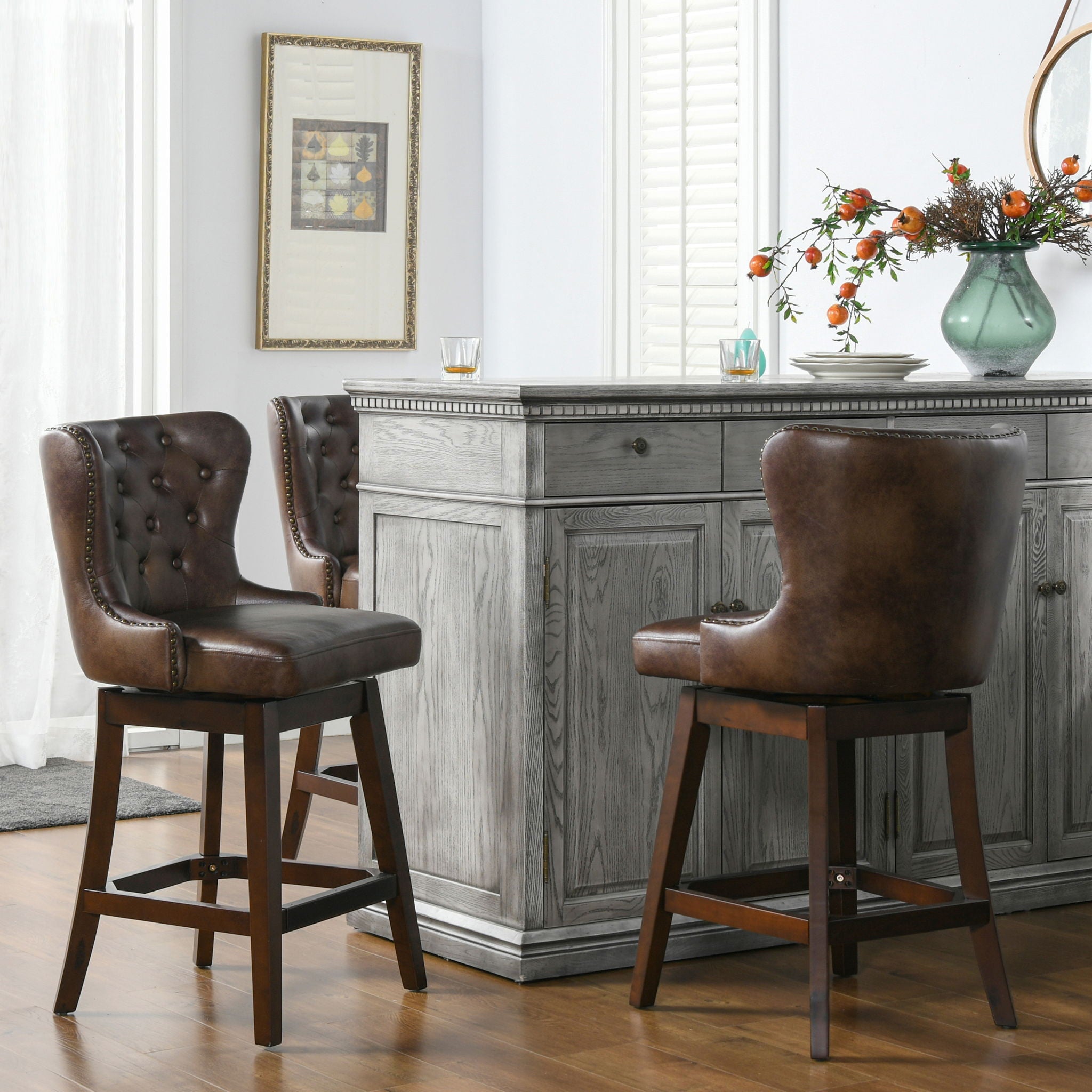 Holmes - Tufted High Back 360 Swivel Counter Height Barstool