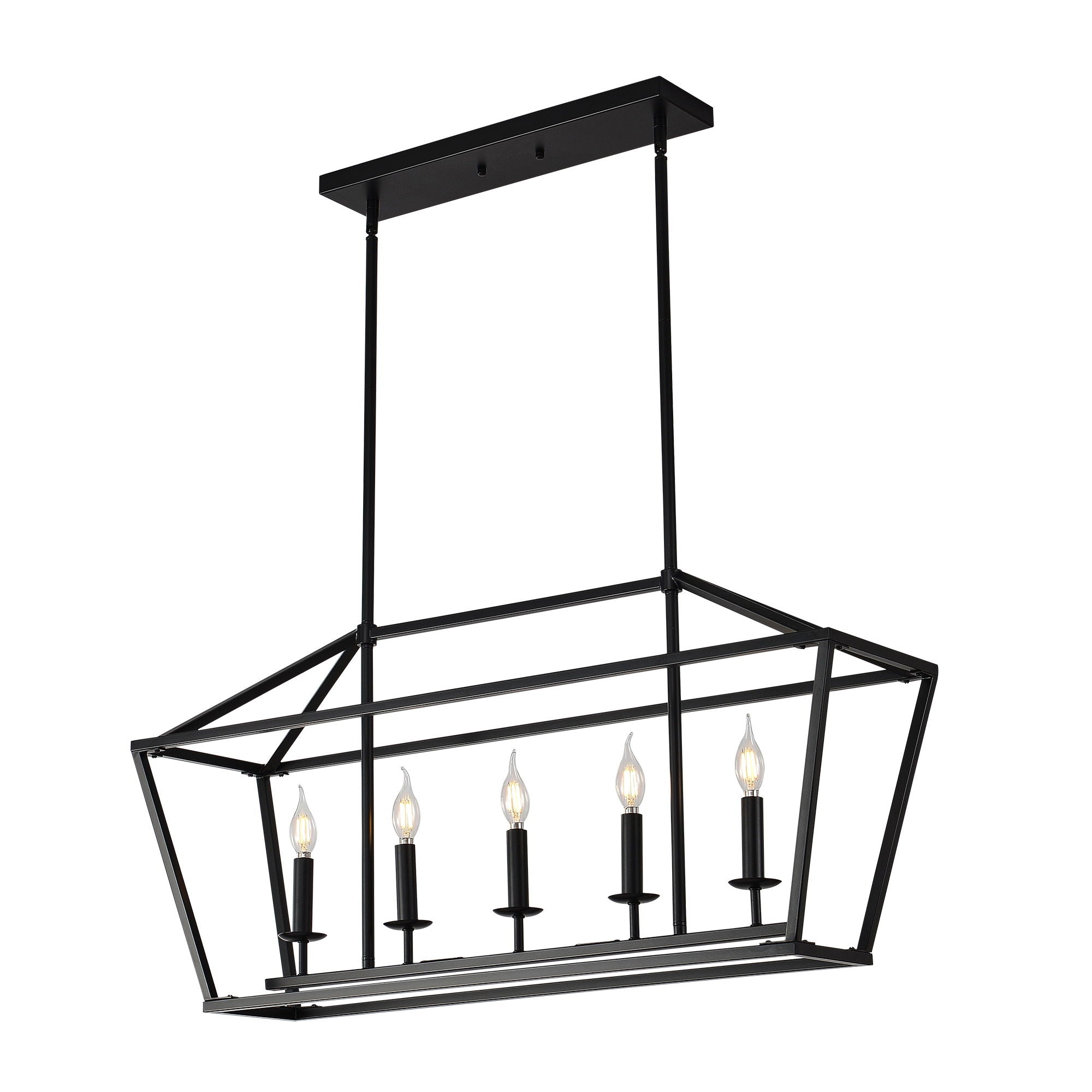 5 Light Farmhouse Kitchen Island Lighting, 5 Light Industrial Linear Chandelier For Dining Room Metal Hanging Pendant Light Fixture For Bedroom Living Room Hallway Conference Room - Matte Black