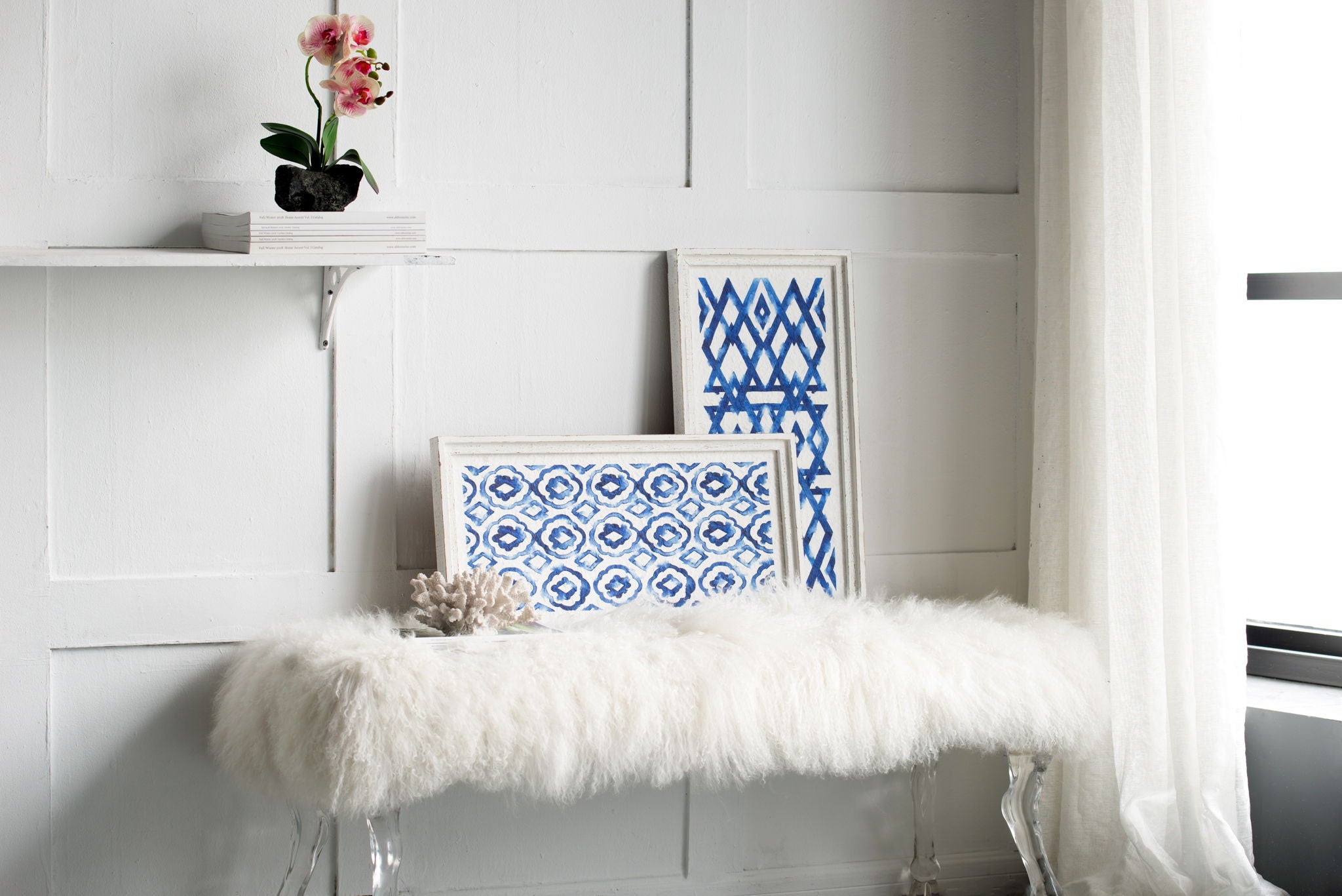 Hanging Sculptures, Modern Wall Art Decor (Set of 2) - White / Blue