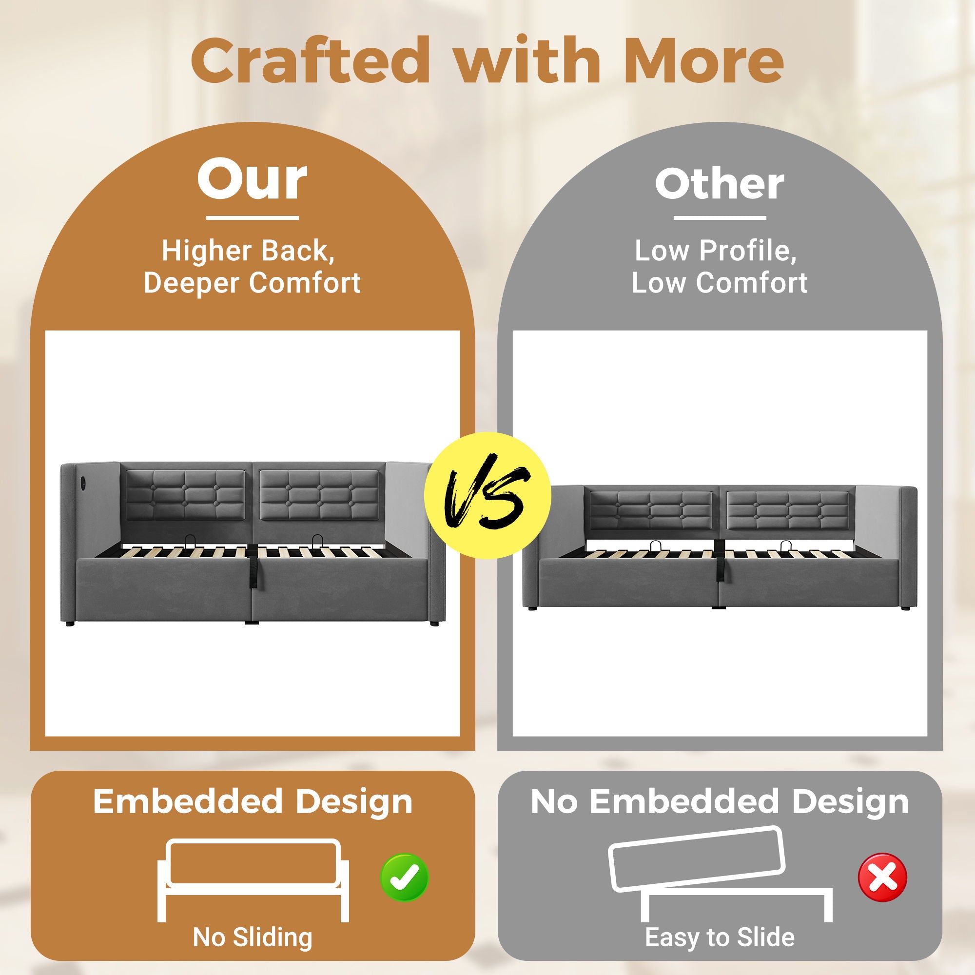 Upholstered Hydraulic Storage Daybed With USB & Type C Charging