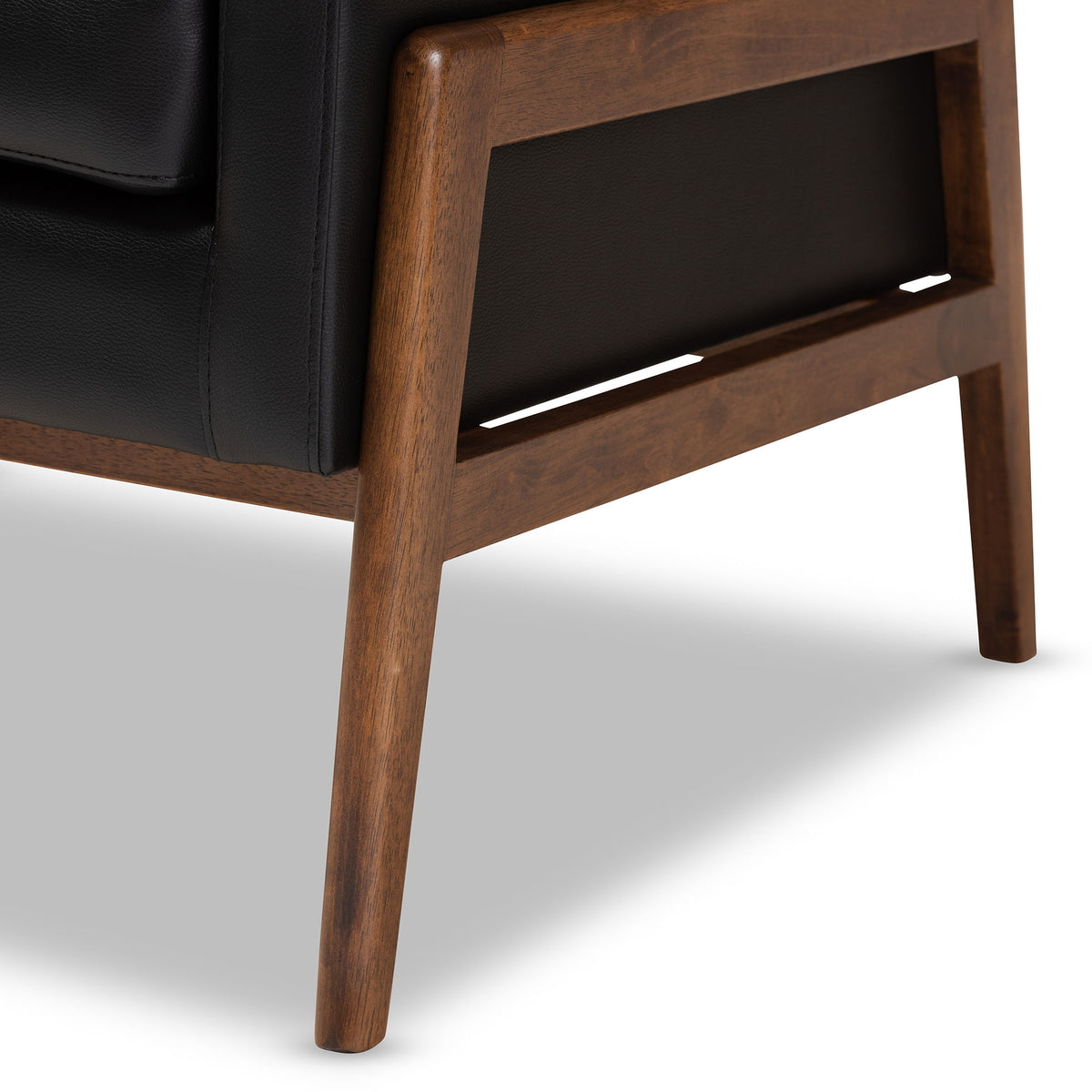Perris Mid-Century Modern Black Faux Leather Upholstered Walnut Wood Lounge Chair