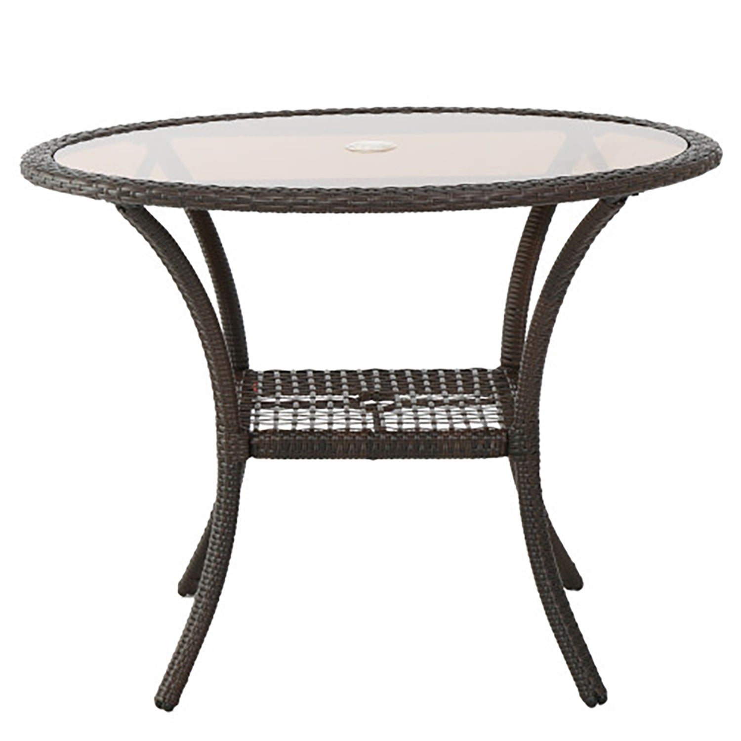 Outdoor Table With Woven Rattan Design - Brown