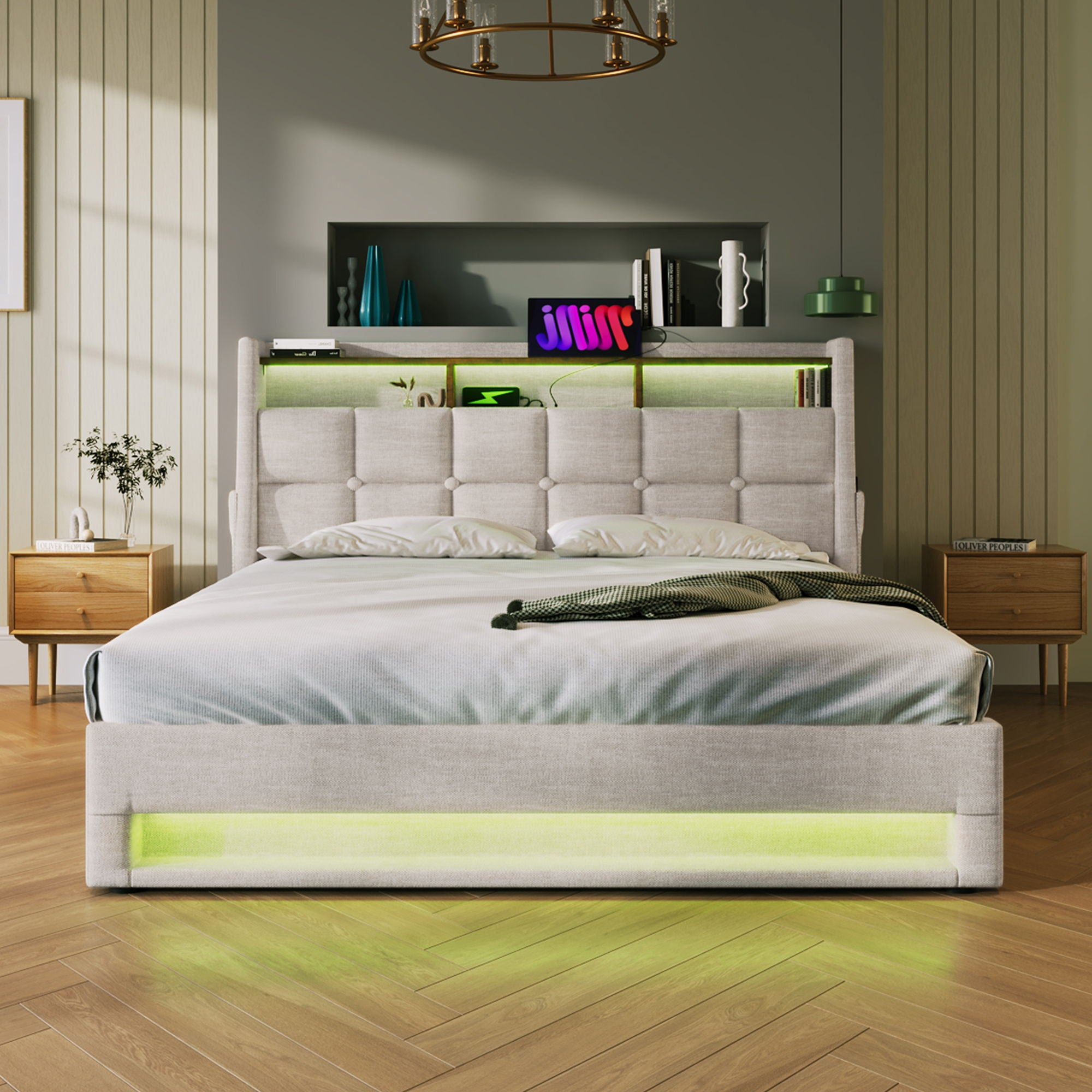 Upholstered Platform Bed With A Hydraulic Storage System, LED And USB Charging (Without Mattress)