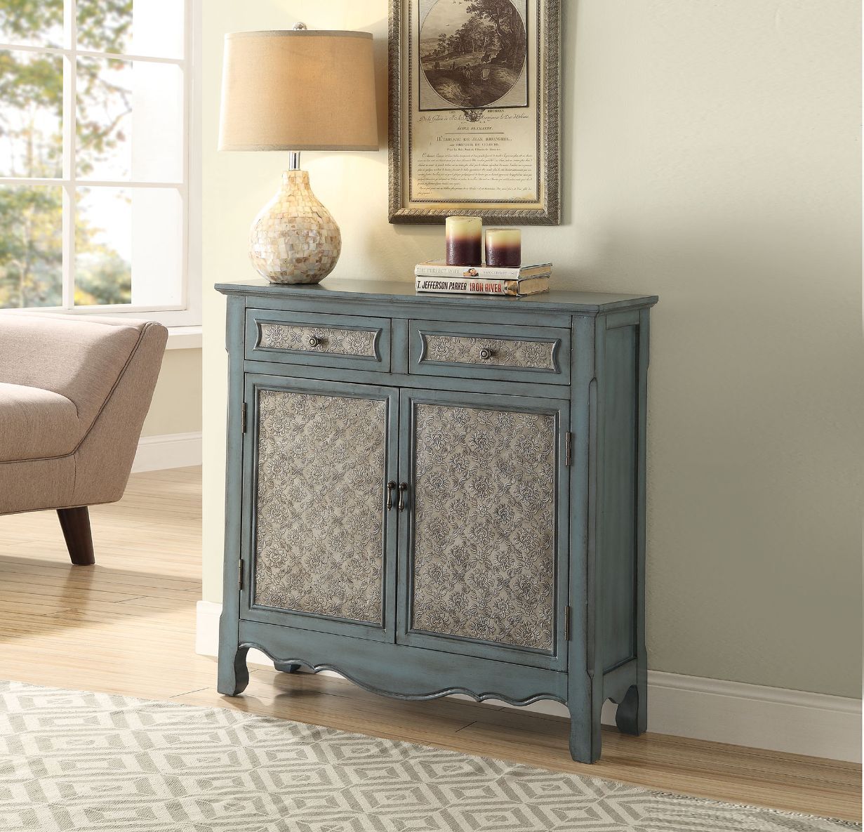 ACME Winchell - Accent Table - Antique Blue - 35" | Meri Furniture