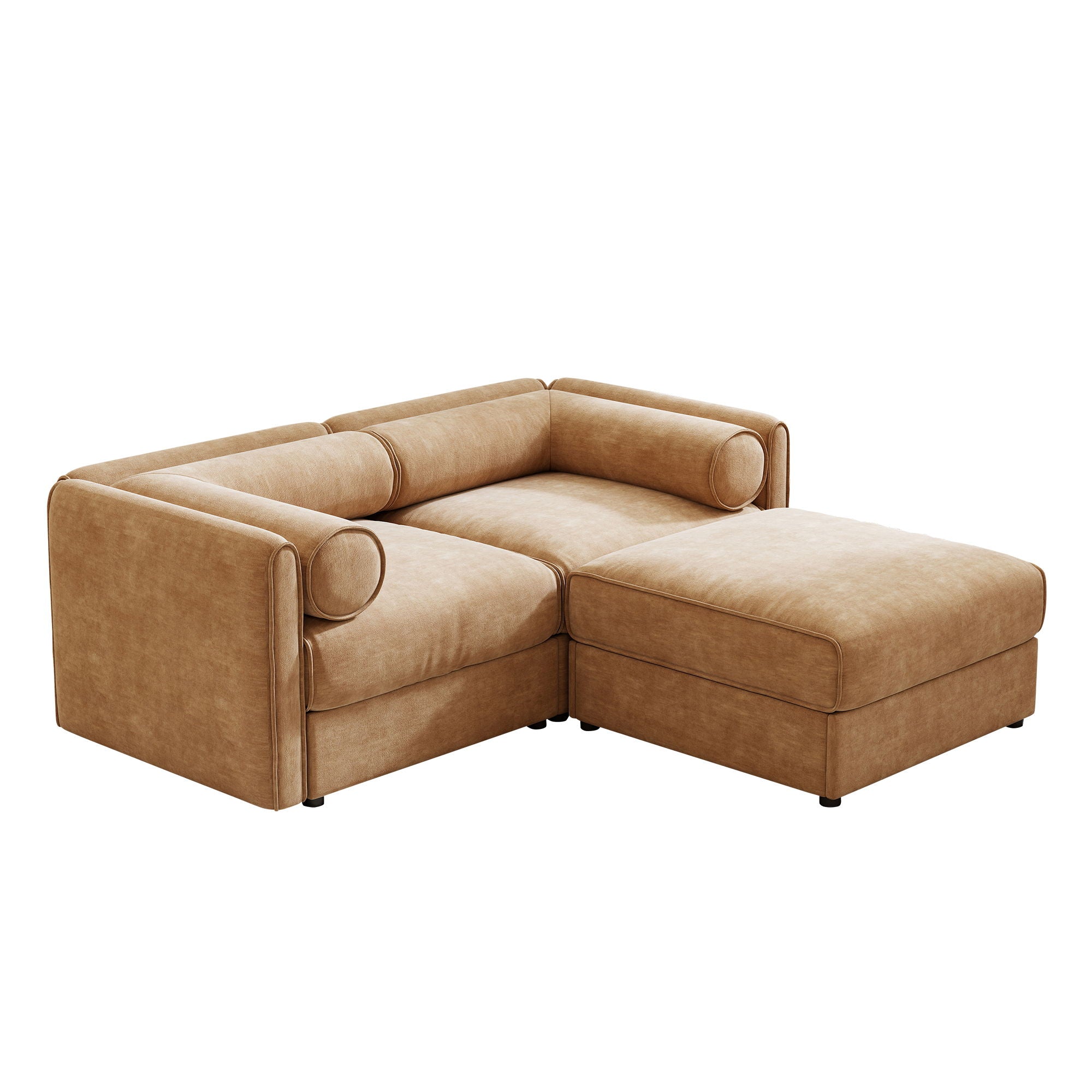 Contemporary Elegant White Chenille Sofa With Storage And Ottoman