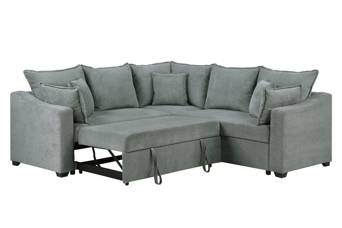 Allen 92"W Gray Woven Fabric Sleeper Sectional Sofa with Throw Pillows