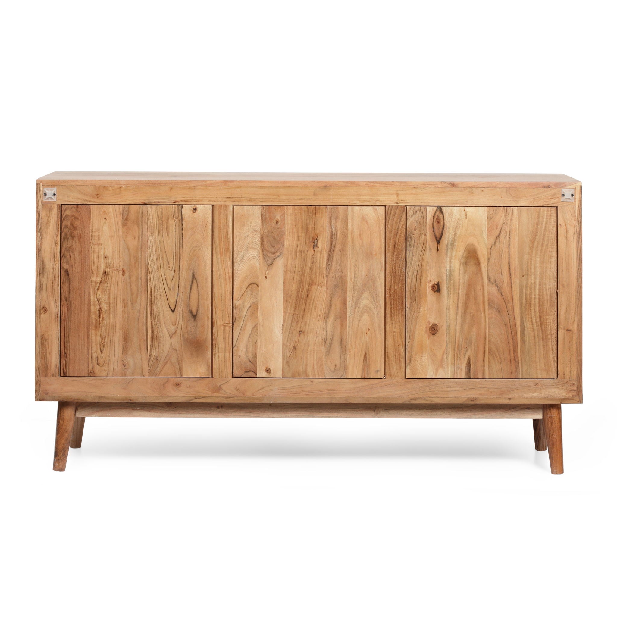 Boho Handcrafted 3 Door Sideboard, Carved Texture & Artisanal Charm - Natural