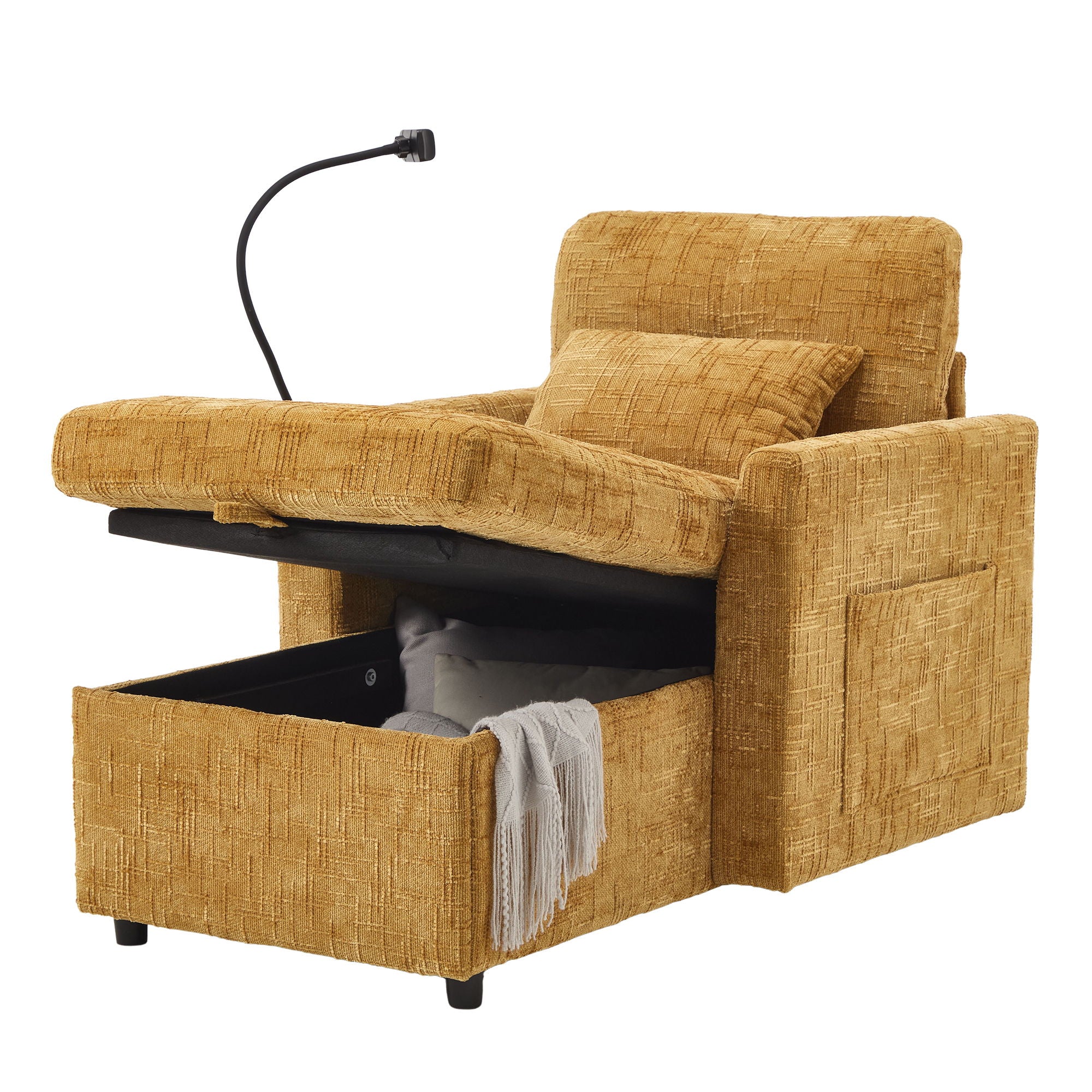 Multifunctional Chenille Recliner Sofa With Storage And Phone Bracket