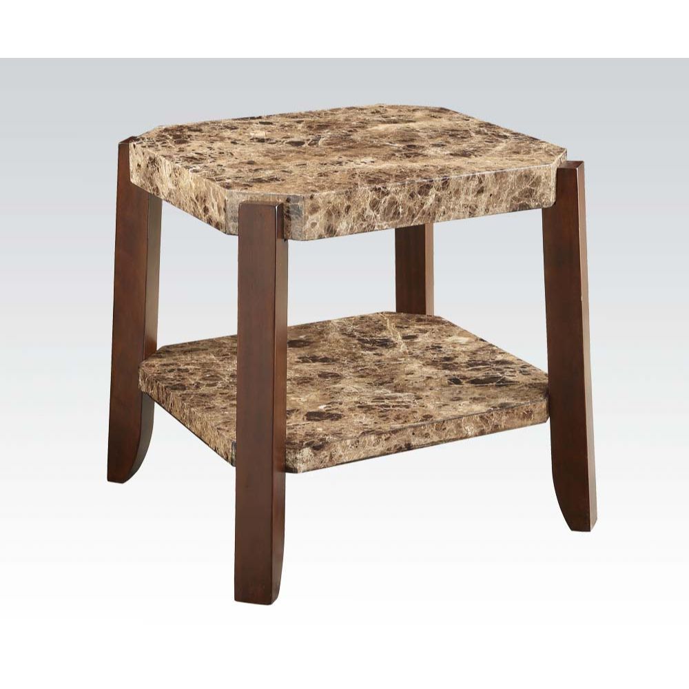 ACME Dacia - End Table - Faux Marble & Brown | Meri Furniture