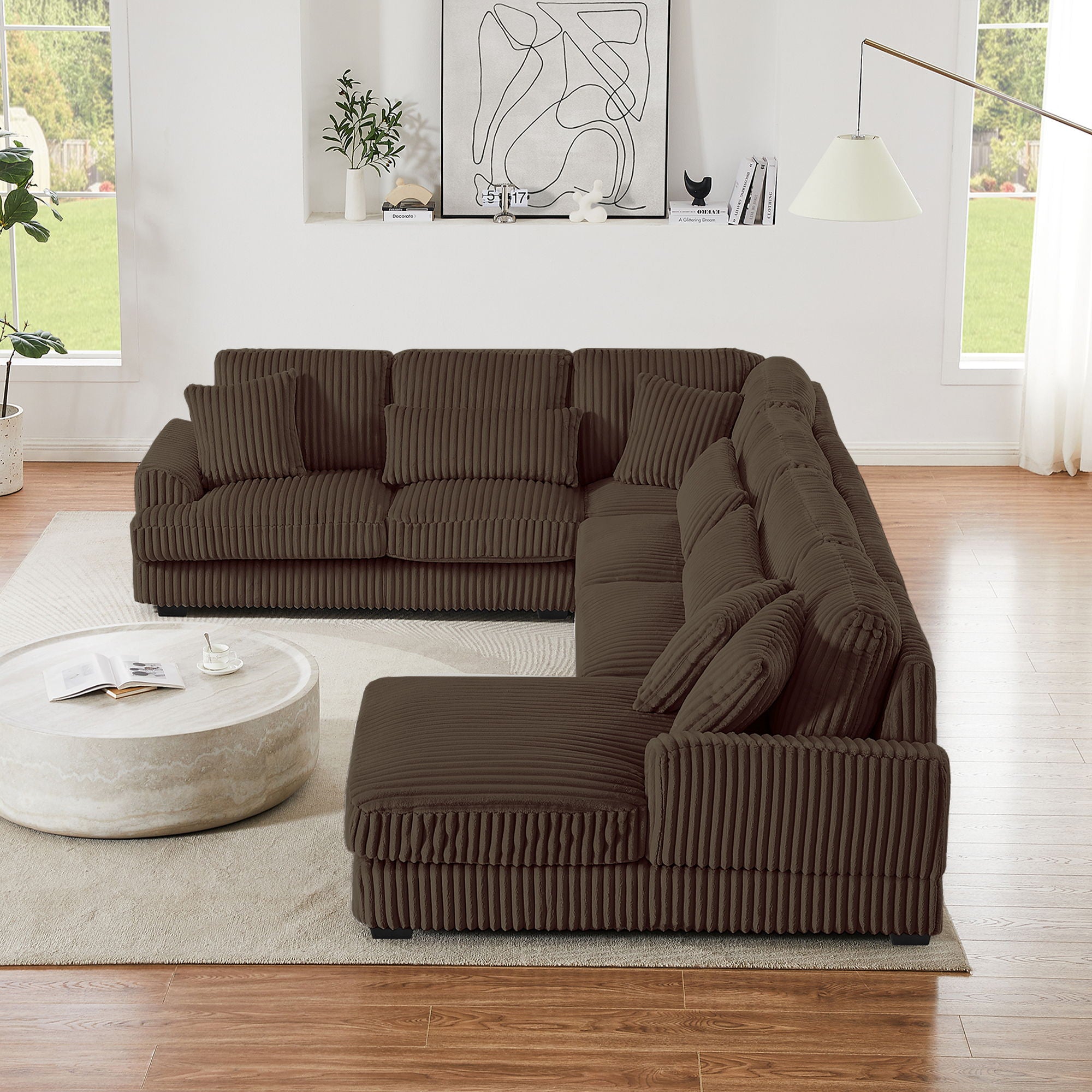 Oversized Sectional Sofa U - Shaped Sofa Couch Modern Sofa Upholstered In Soft Corduroy With A Chaise Lounge For Living Room