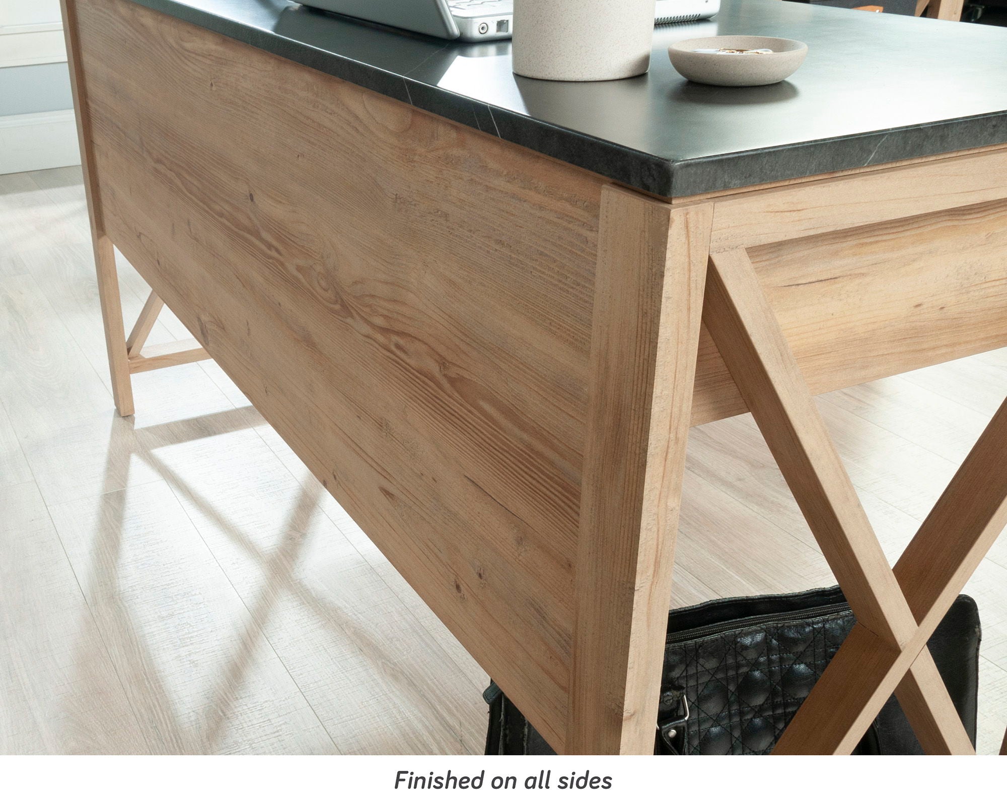 L-Shaped Desk with Drawers in Khaki Pine